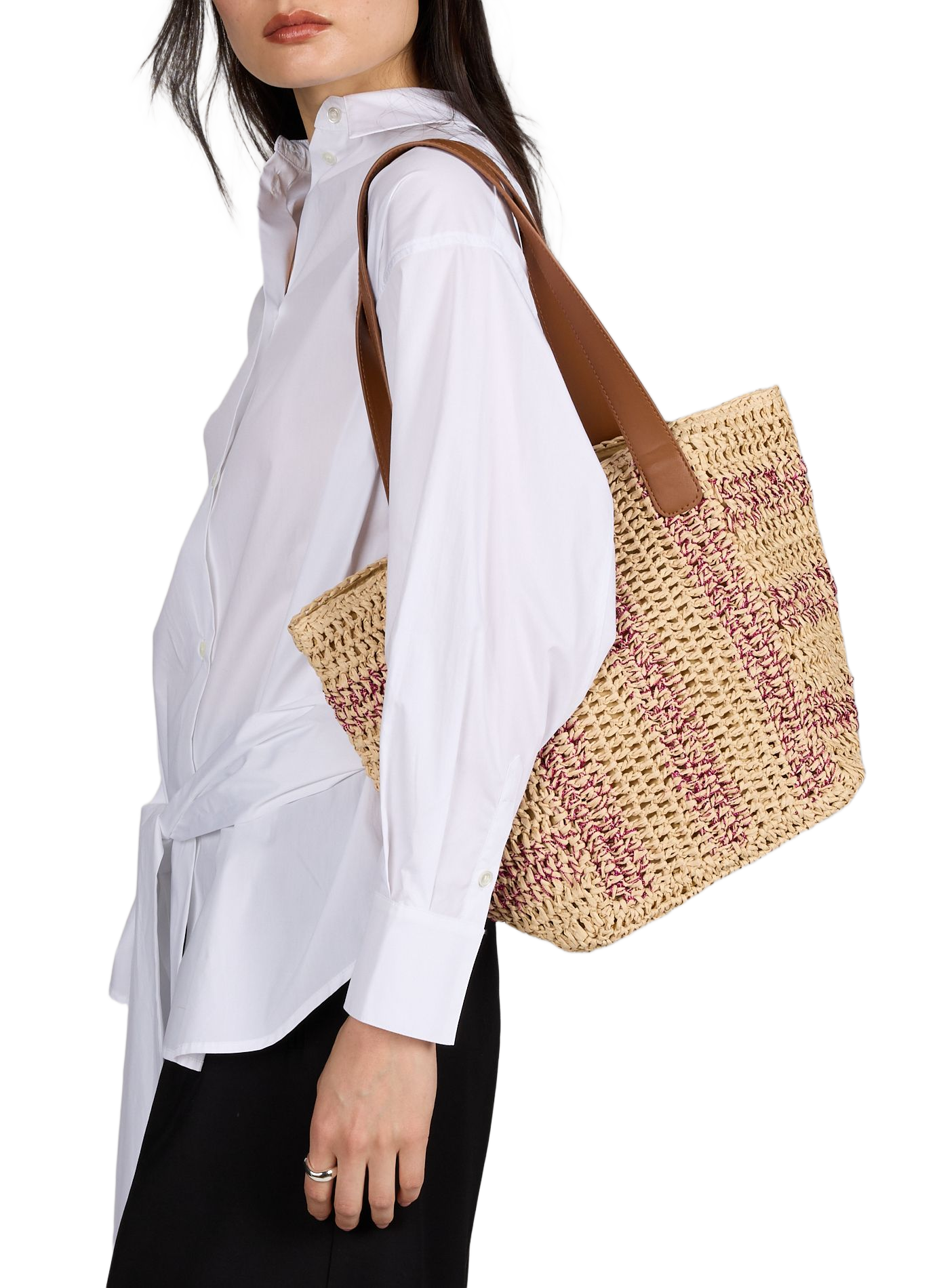 Basket bag with golden stripes AU PRINTEMPS PARIS Pink