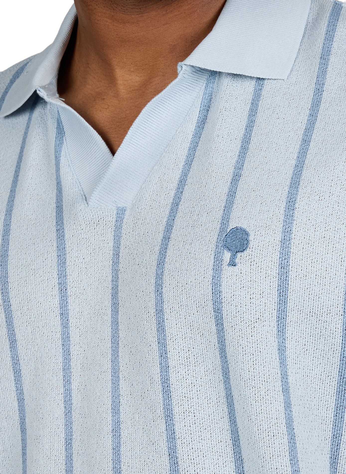 Short-sleeved striped cotton blend polo. FAGUO Blue