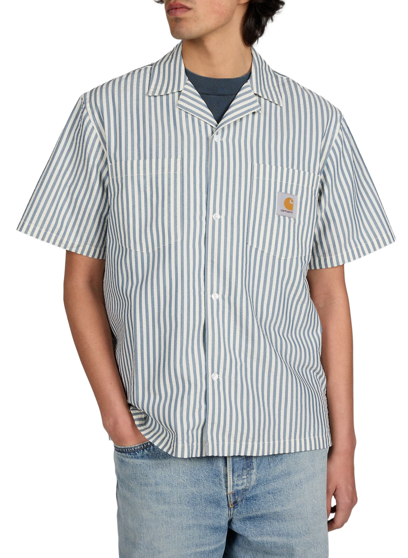 Short-sleeved shirt in striped cotton blend CARHARTT WIP Blue