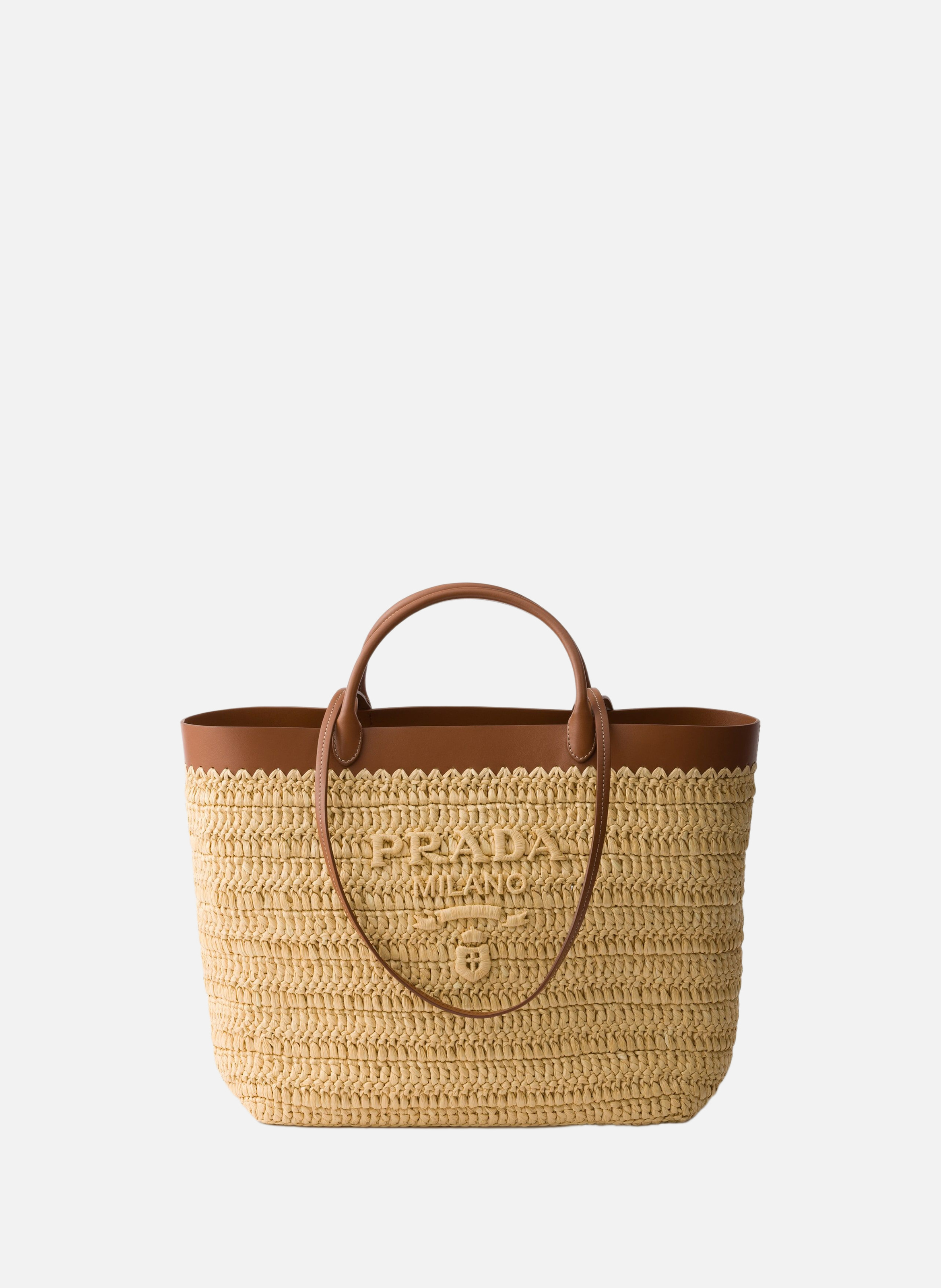 Cabas de taille moyenne en crochet et cuir PRADA Beige