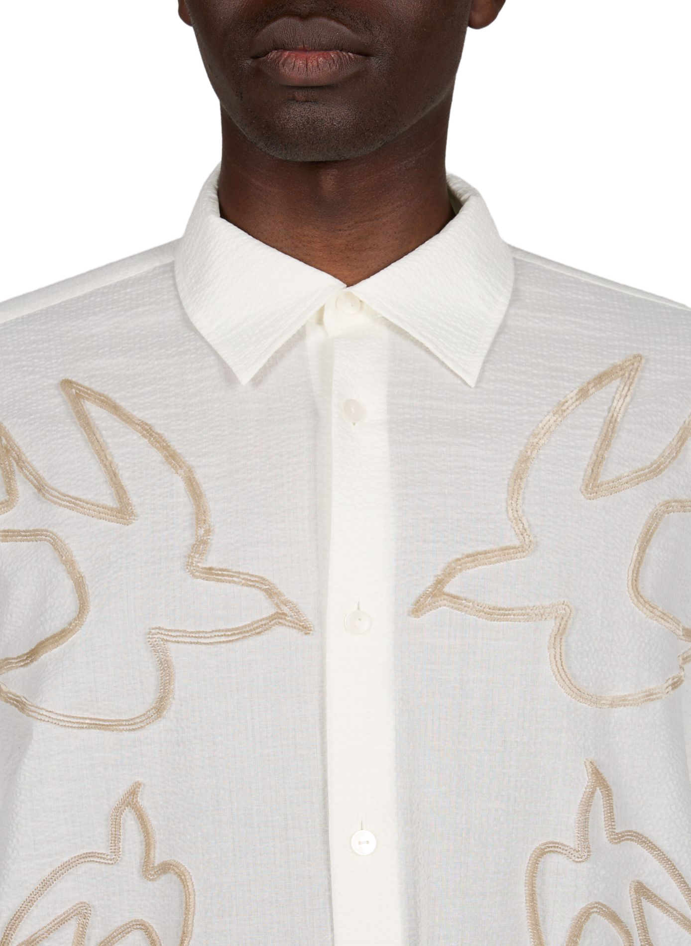Loose fit classic collar shirt embroidered in seersucker fabric WANSIE White