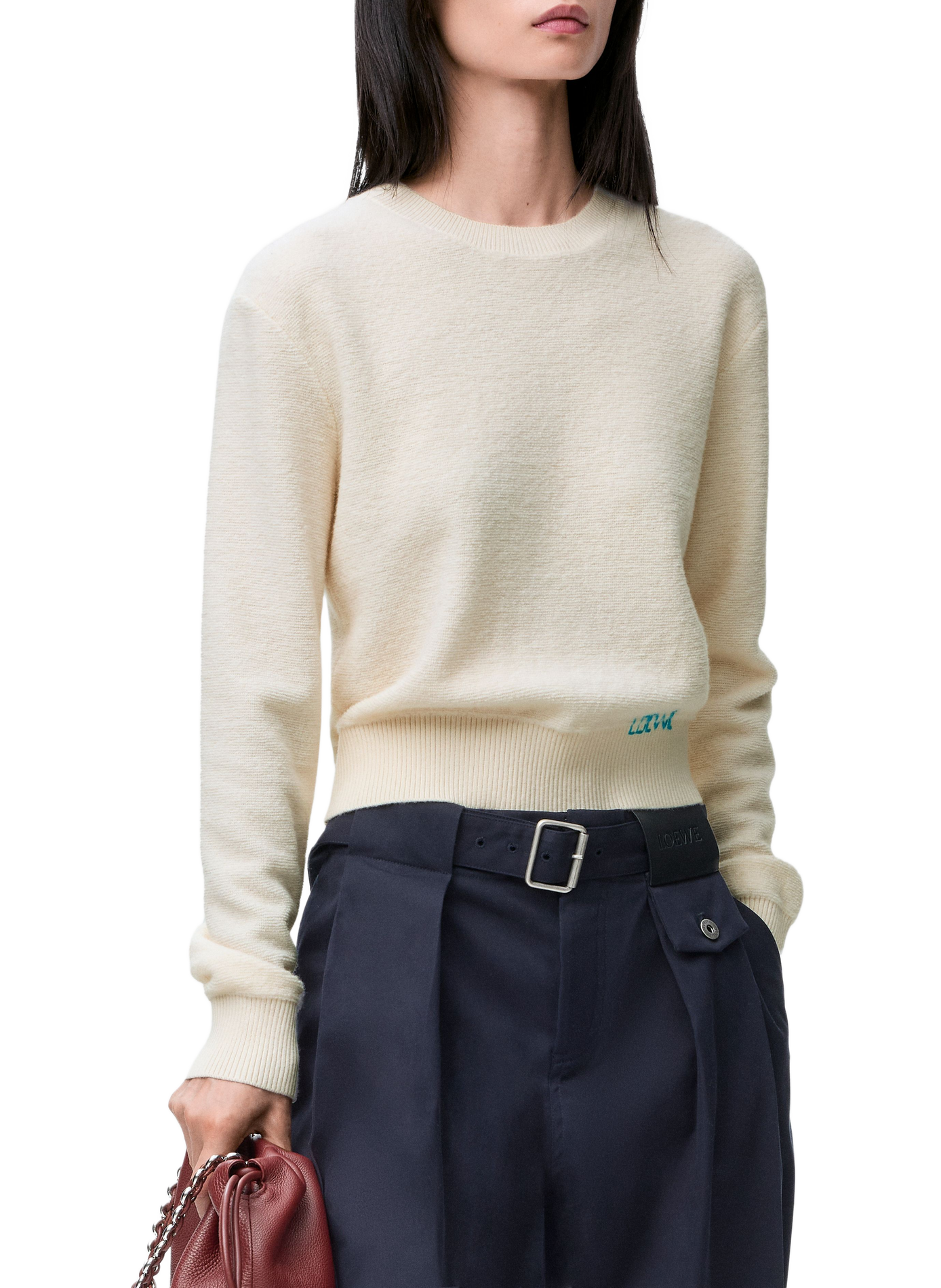 Straight wool embroidered sweater LOEWE White