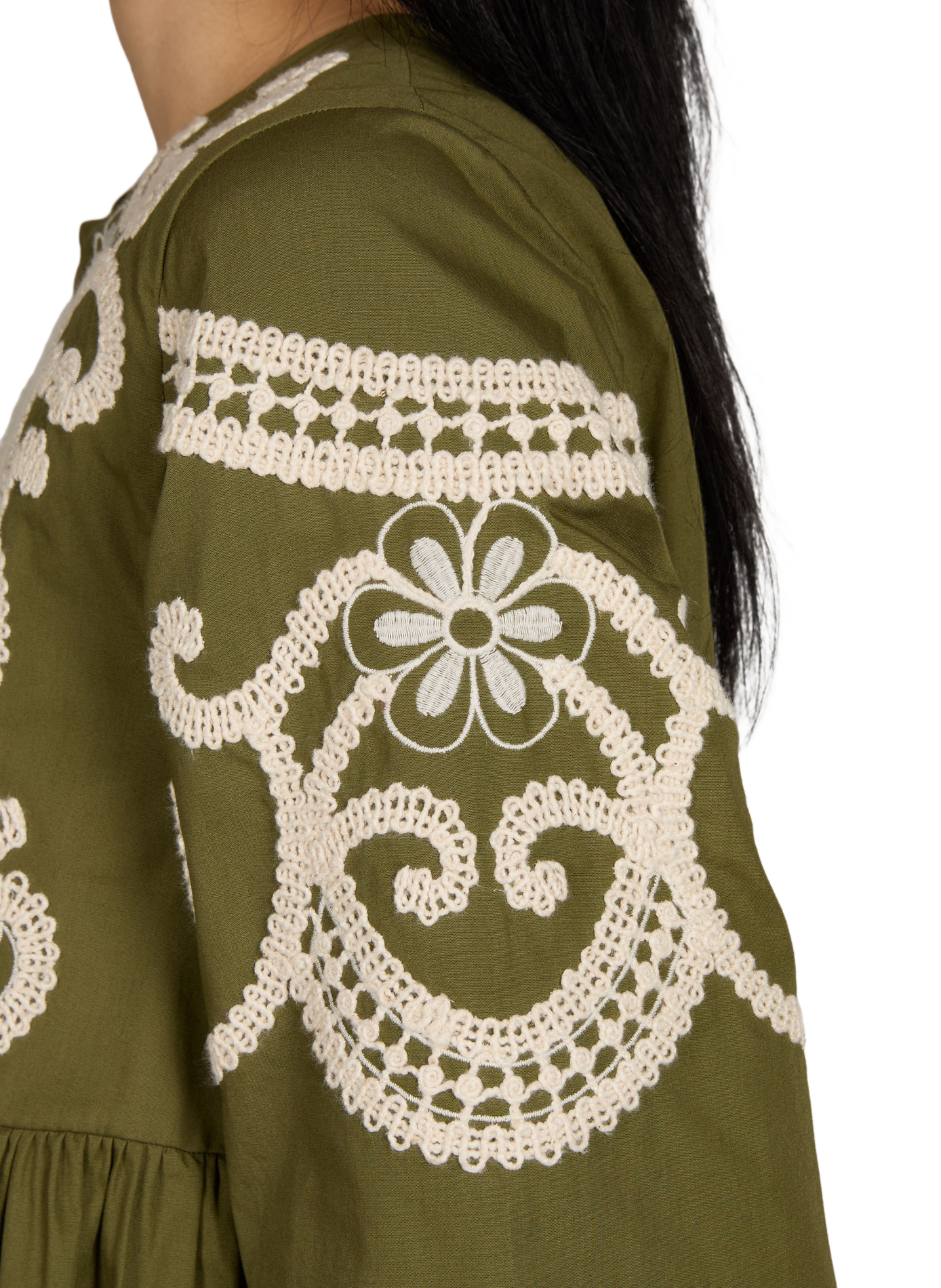 Oversized embroidered long cotton dress MAX MARA WEEK END Khaki