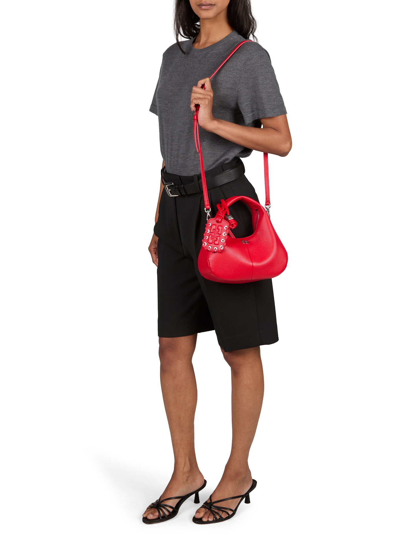 Sac Hobo Mini à étiquette miroir GANNI Rouge