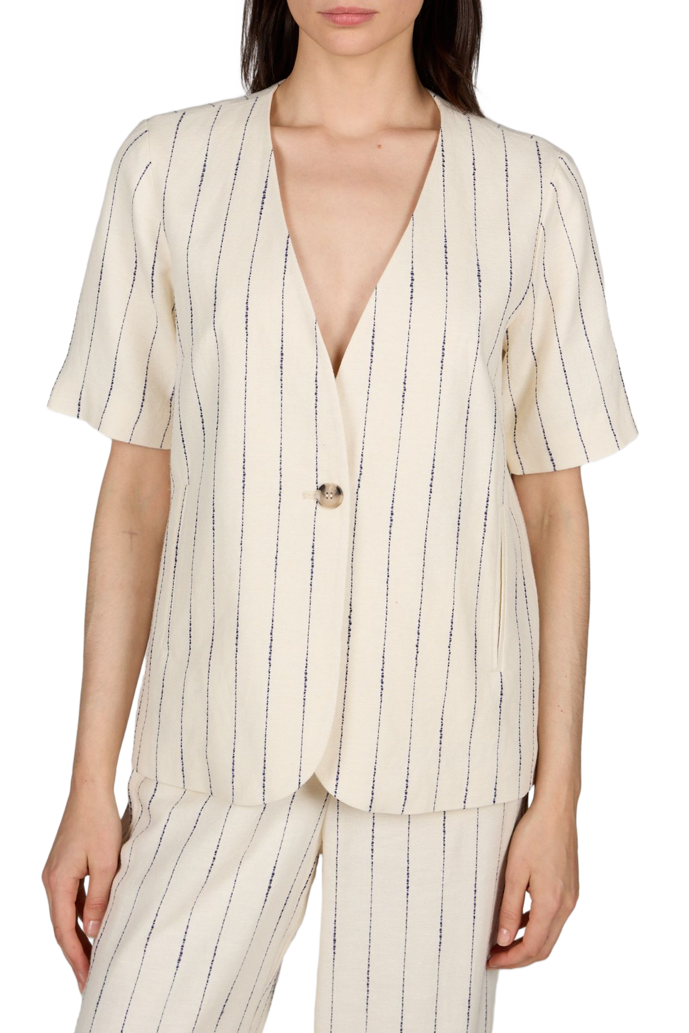 Chemise manches courtes à rayures Vidancina VILA Beige