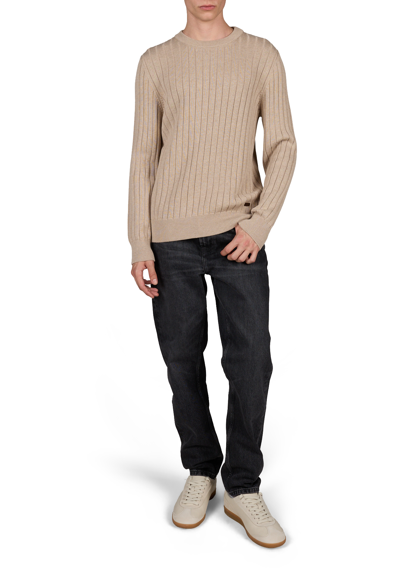 Pull col rond en coton ETON Beige