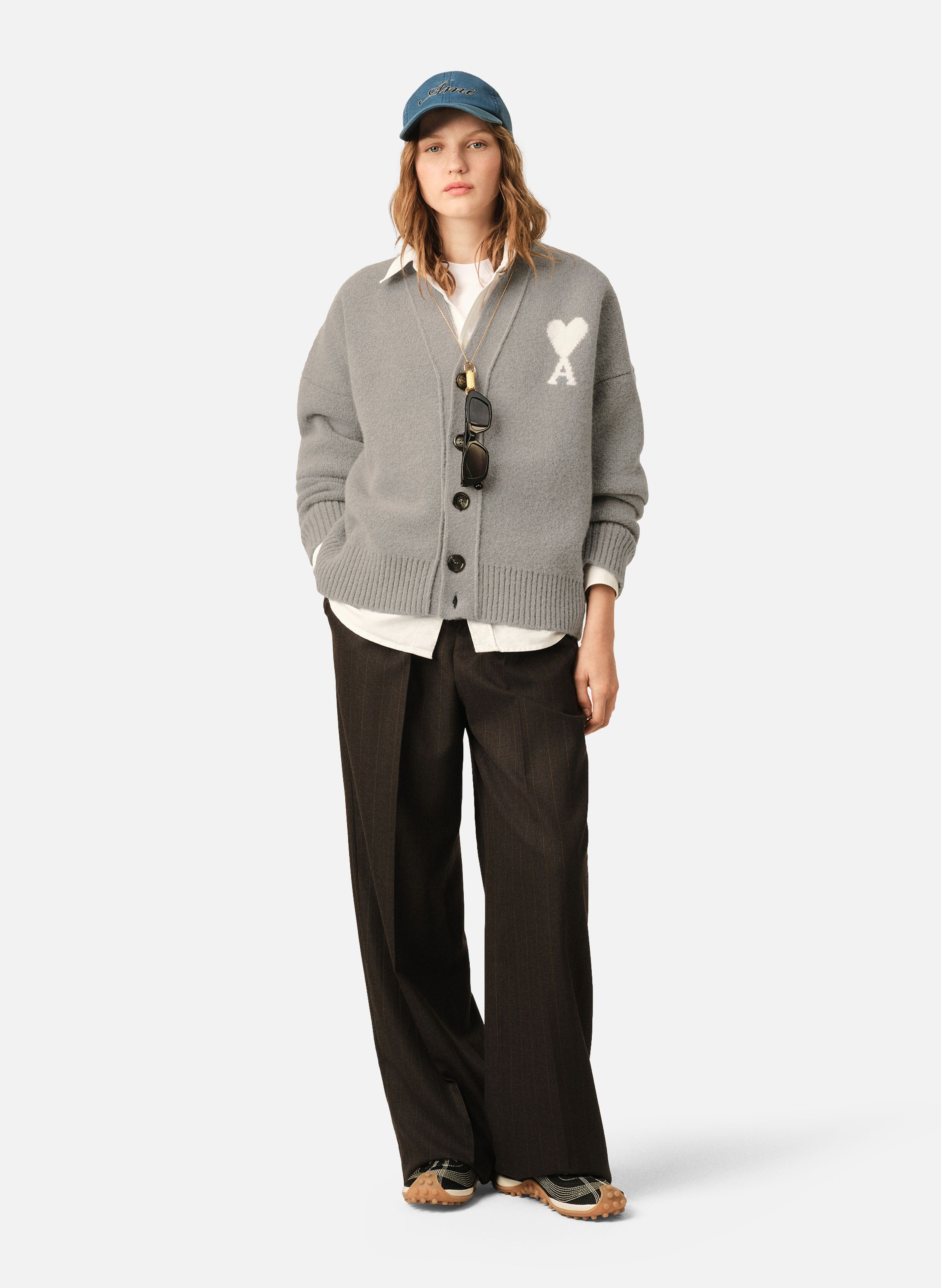 Cardigan unisexe en alpaga ami de coeur AMI PARIS Gris