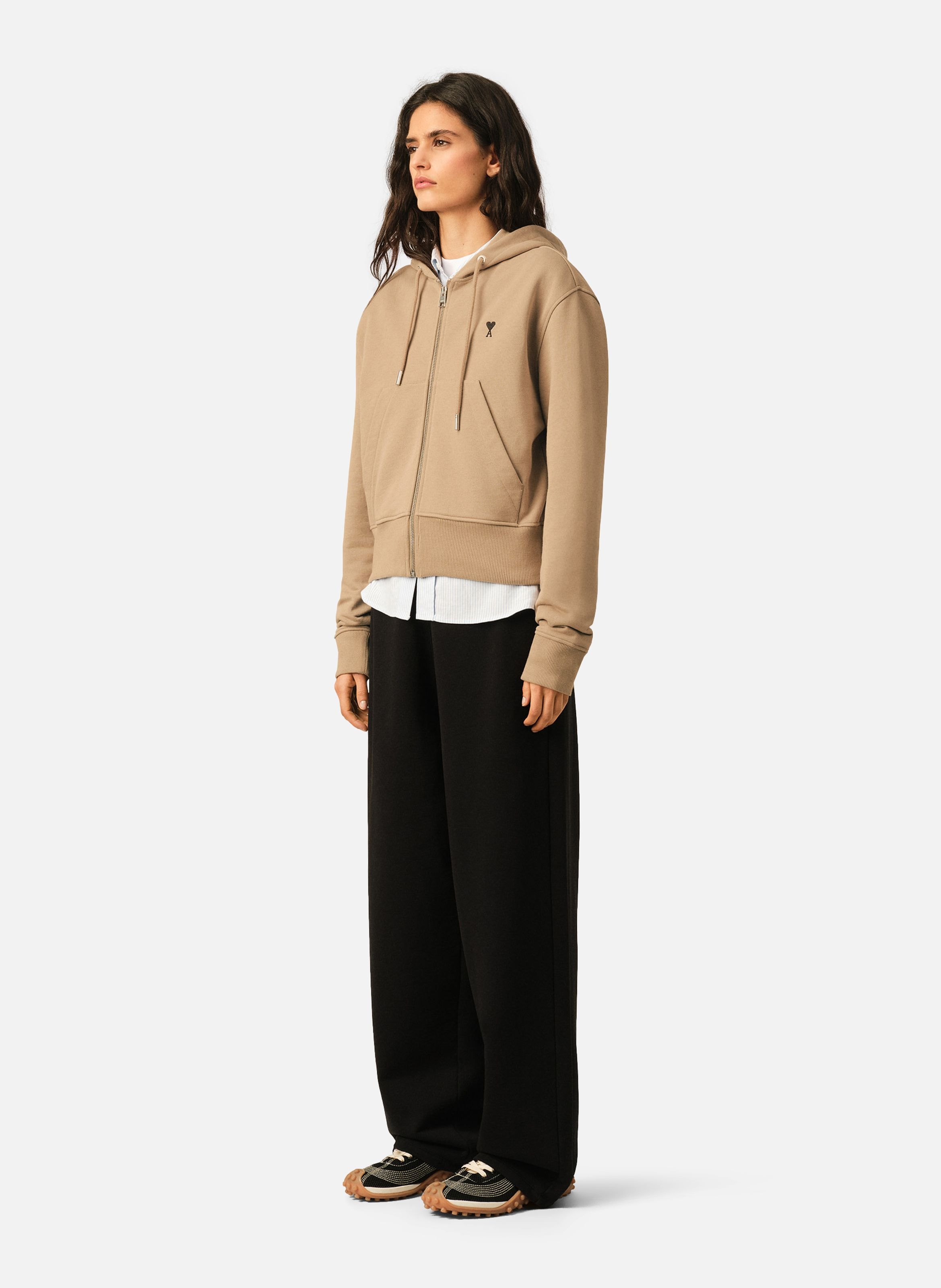 Hoodie zippé en coton ami de coeur AMI PARIS Beige