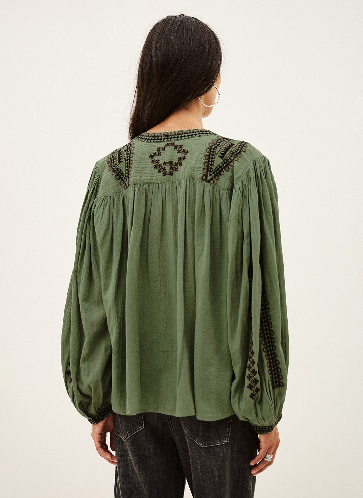 Oversized blouse met ronde hals en geborduurd katoen mona. | Groen BA&SH Dames
