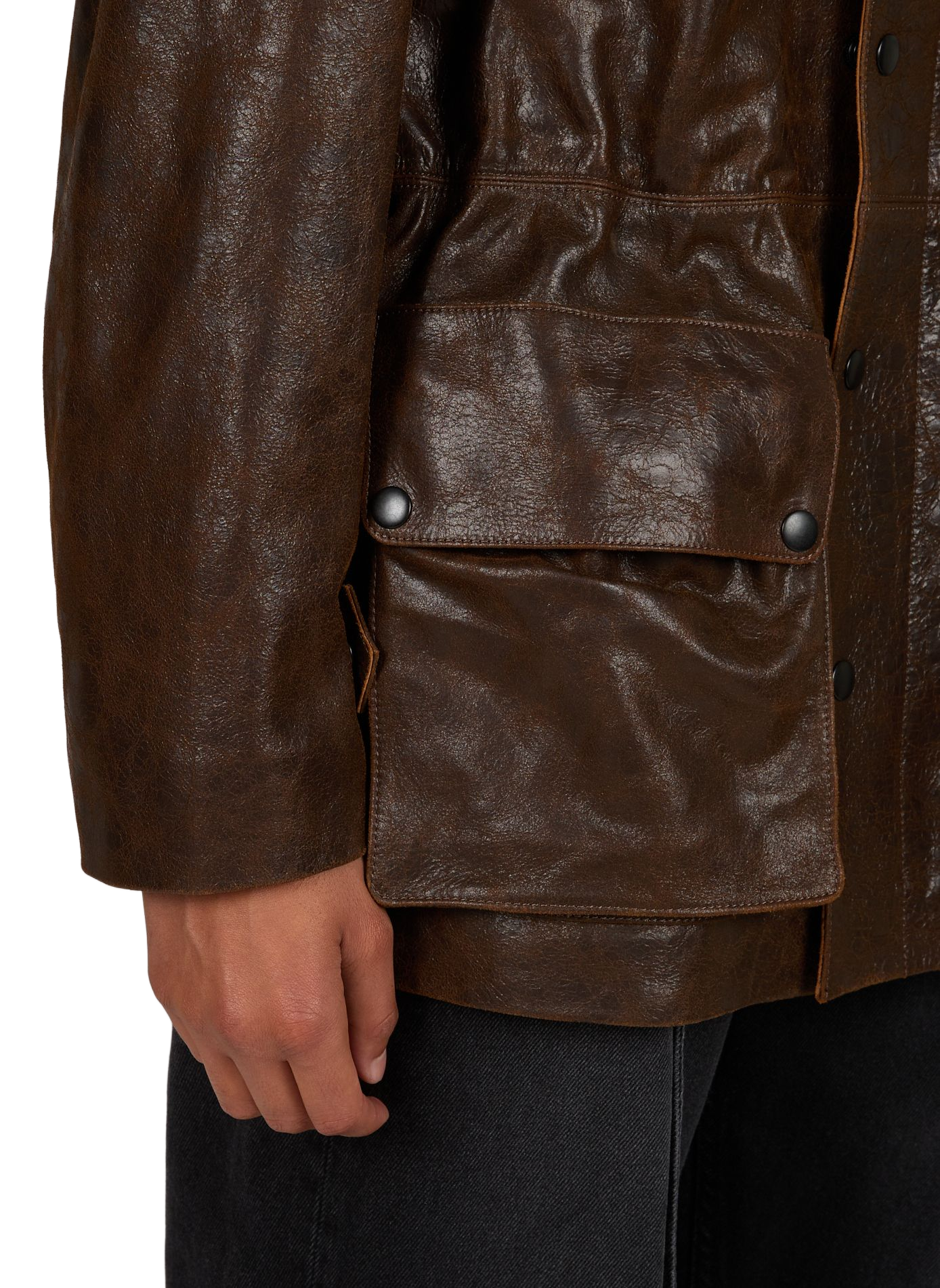 Veste col montant en cuir  ALAINPAUL Marron