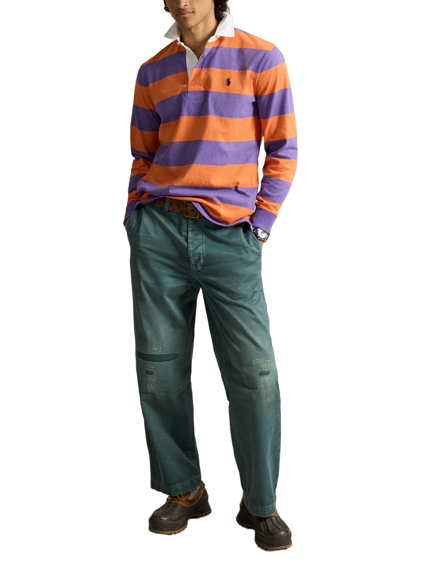 Polo rayé manches longues en coton | Violet POLO RALPH LAUREN Homme