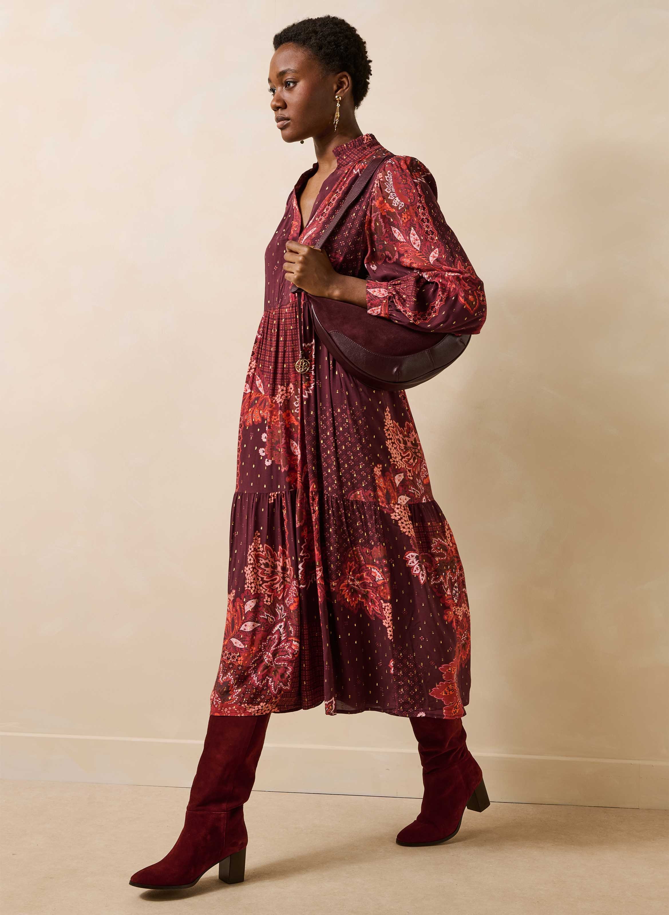 Losvallende jurk met Tunesische kraag en print LA FEE MARABOUTEE Rood