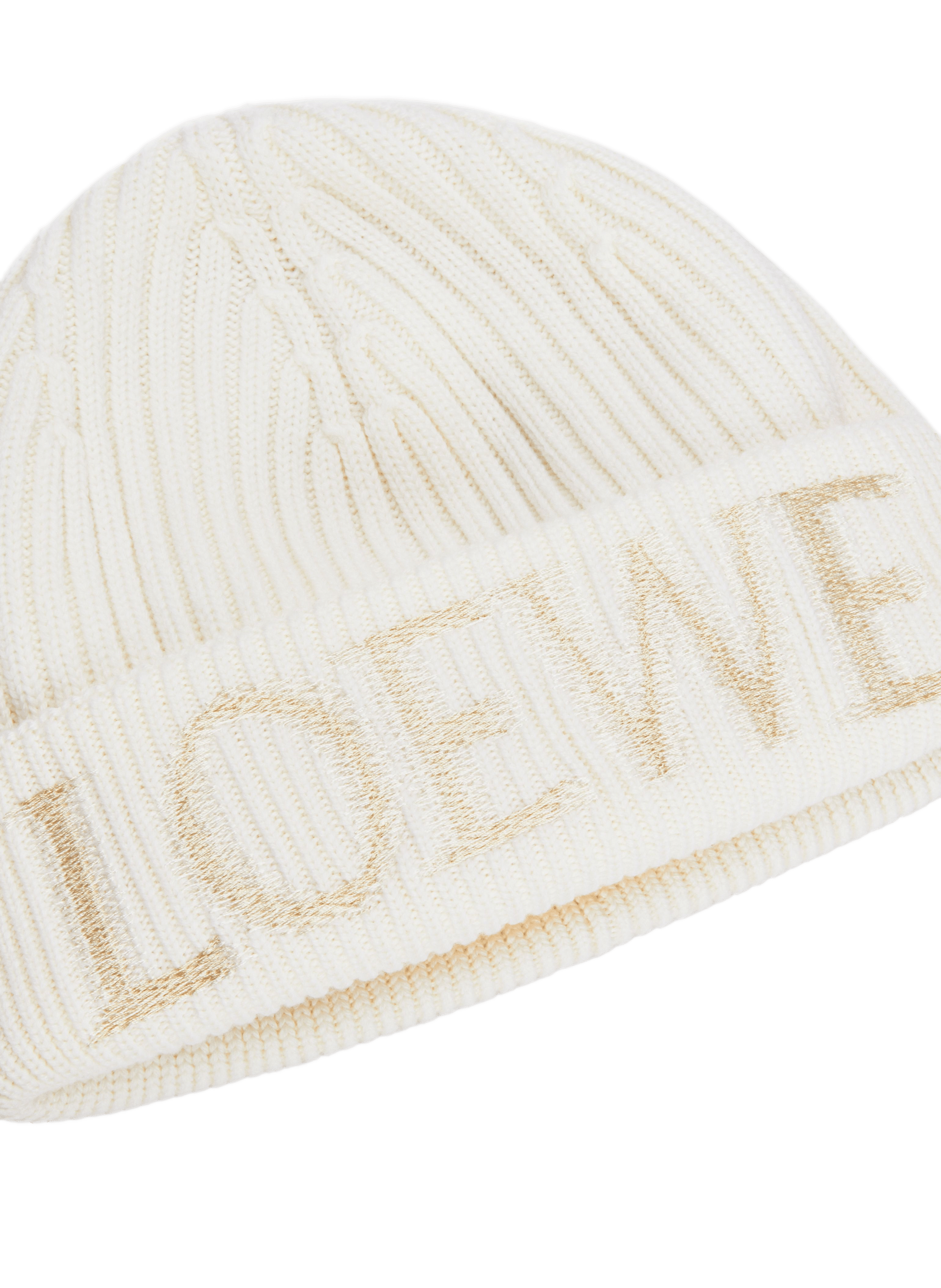 Ribbed wool beanie with embroideries LOEWE White