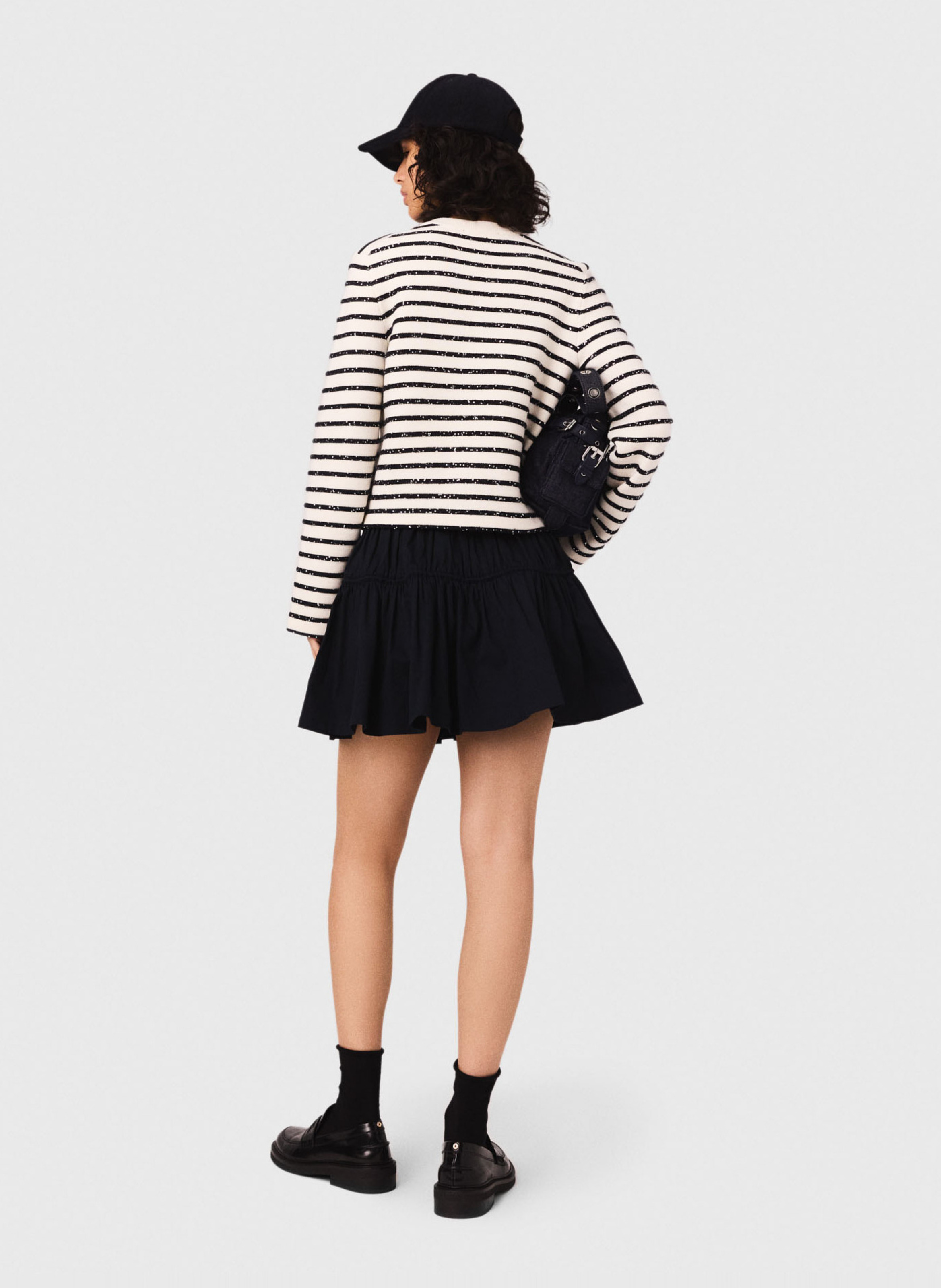 Gilet col rond rayé MAJE Blanc