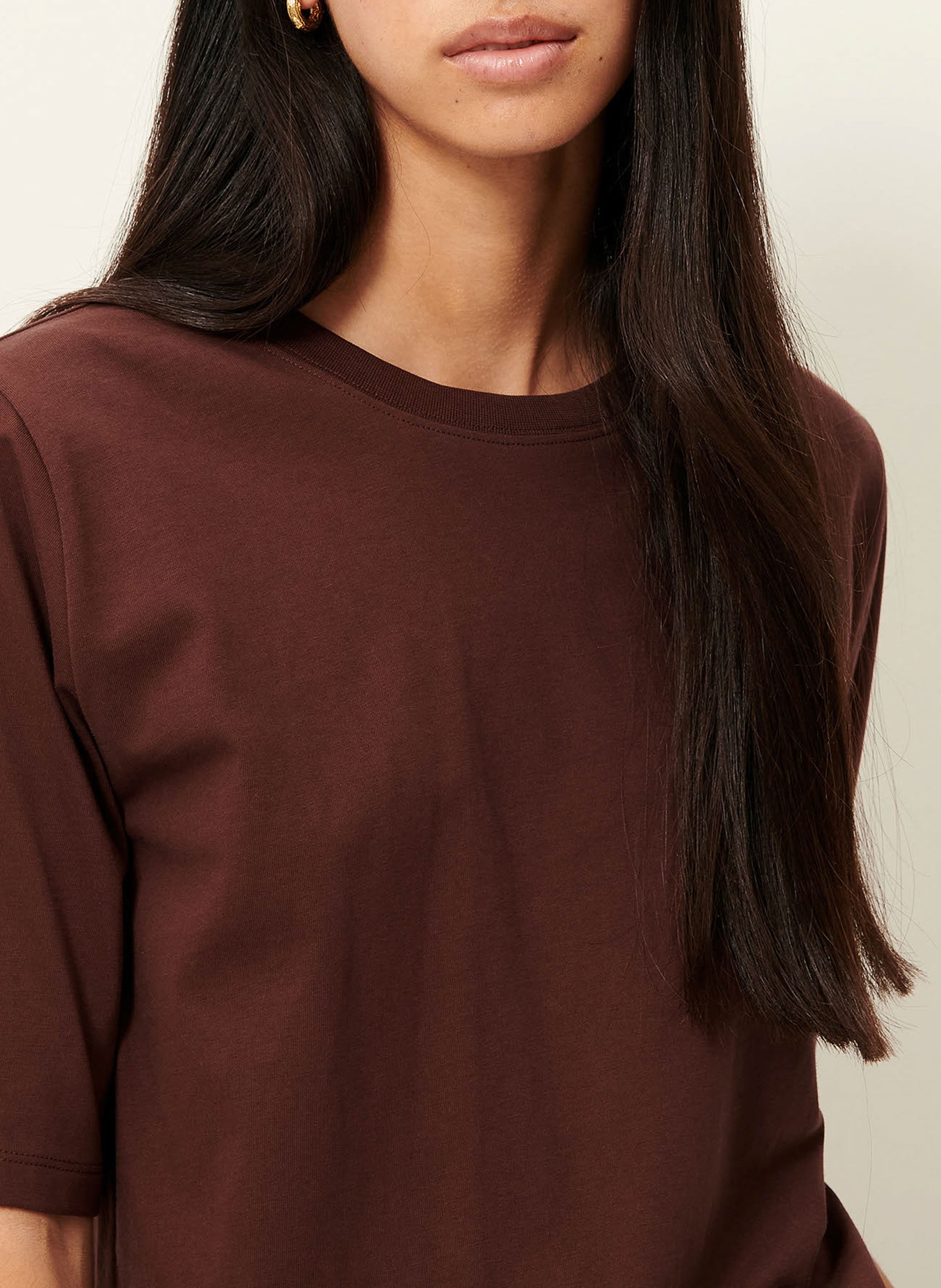 Tee-shirt ample à col rond en coton serge SESSUN Marron