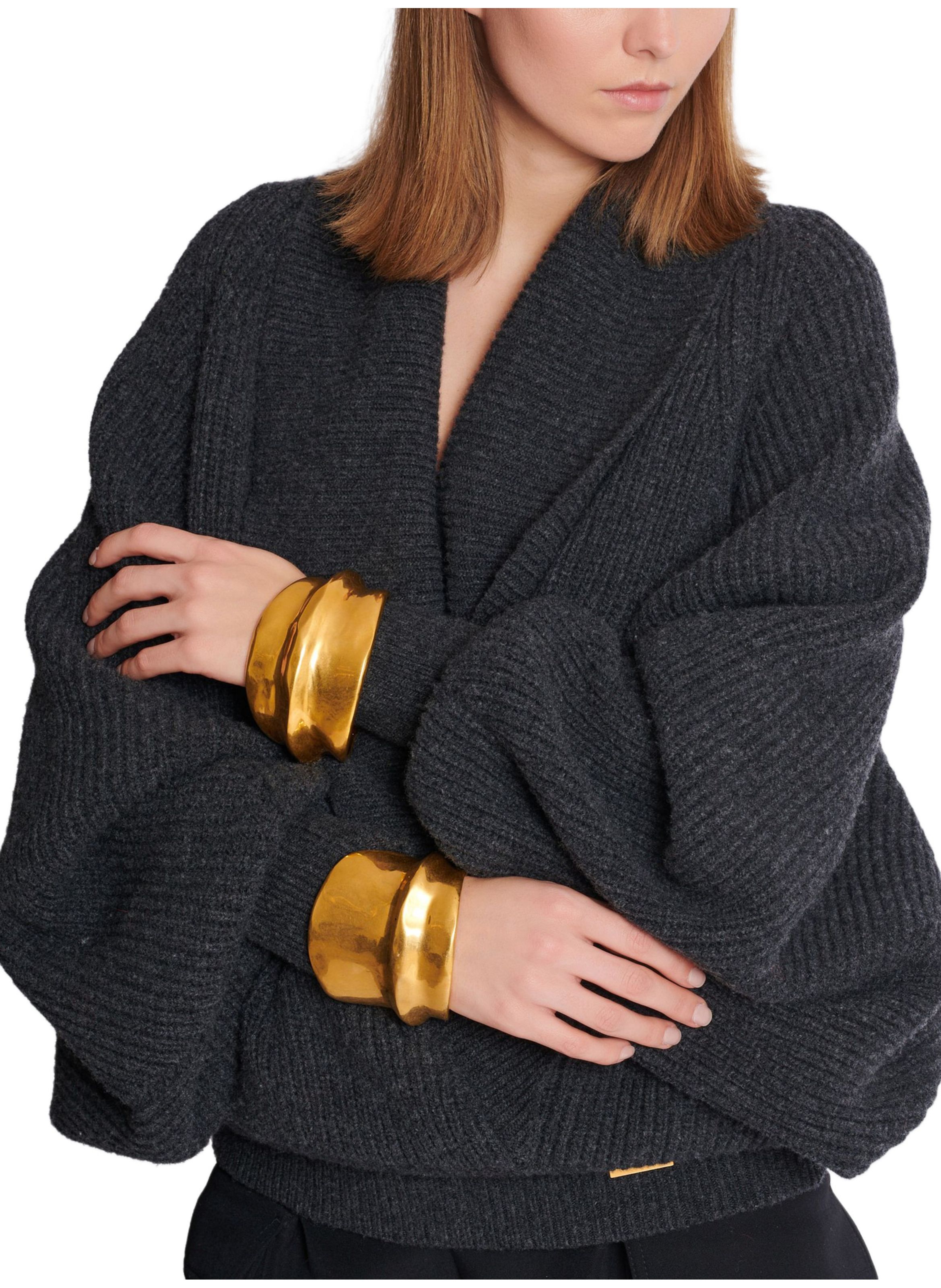 Manchette façon bambou en laiton BALMAIN Doré