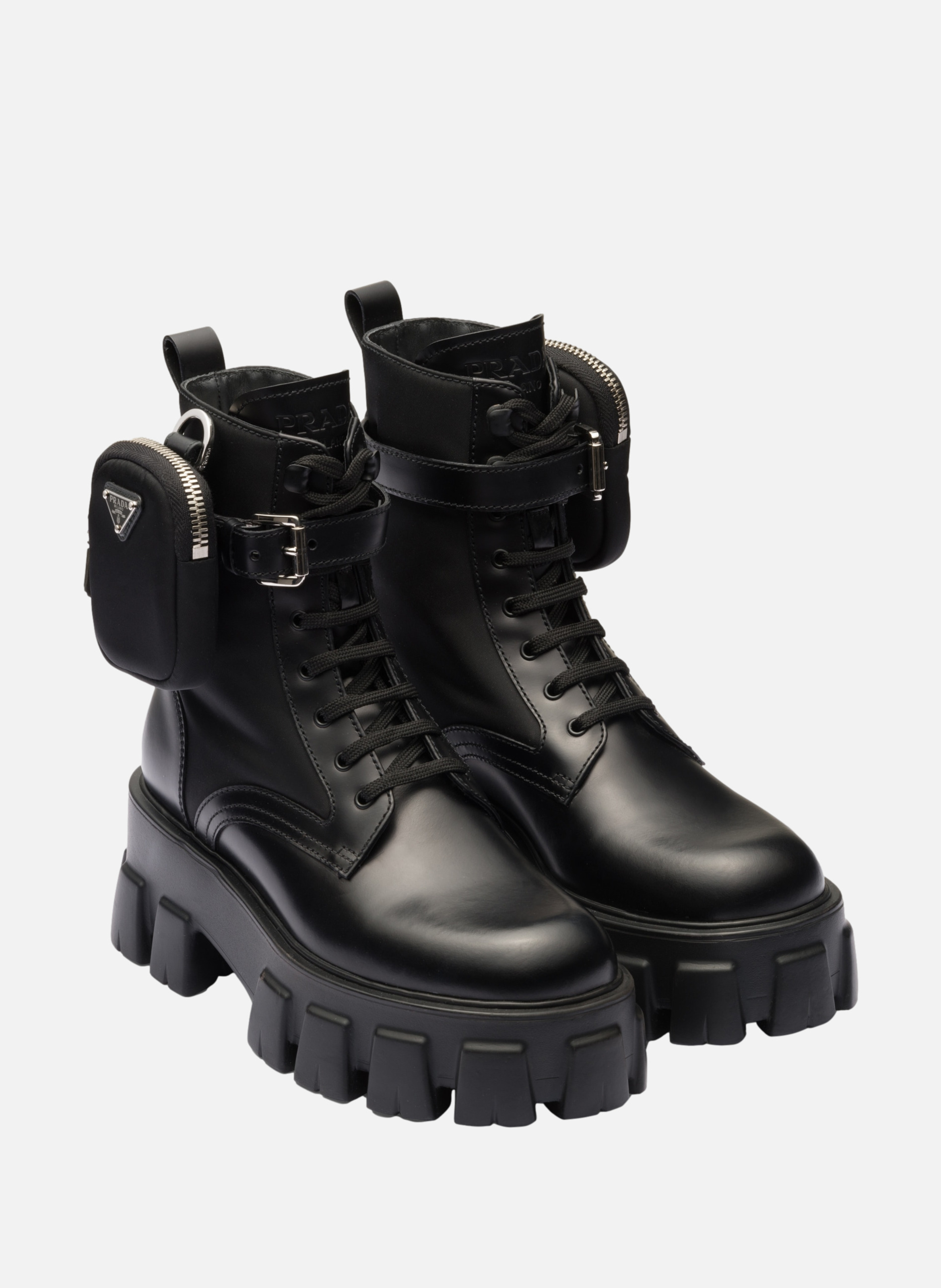 Bottes monolith en cuir et re-nylon PRADA Noir