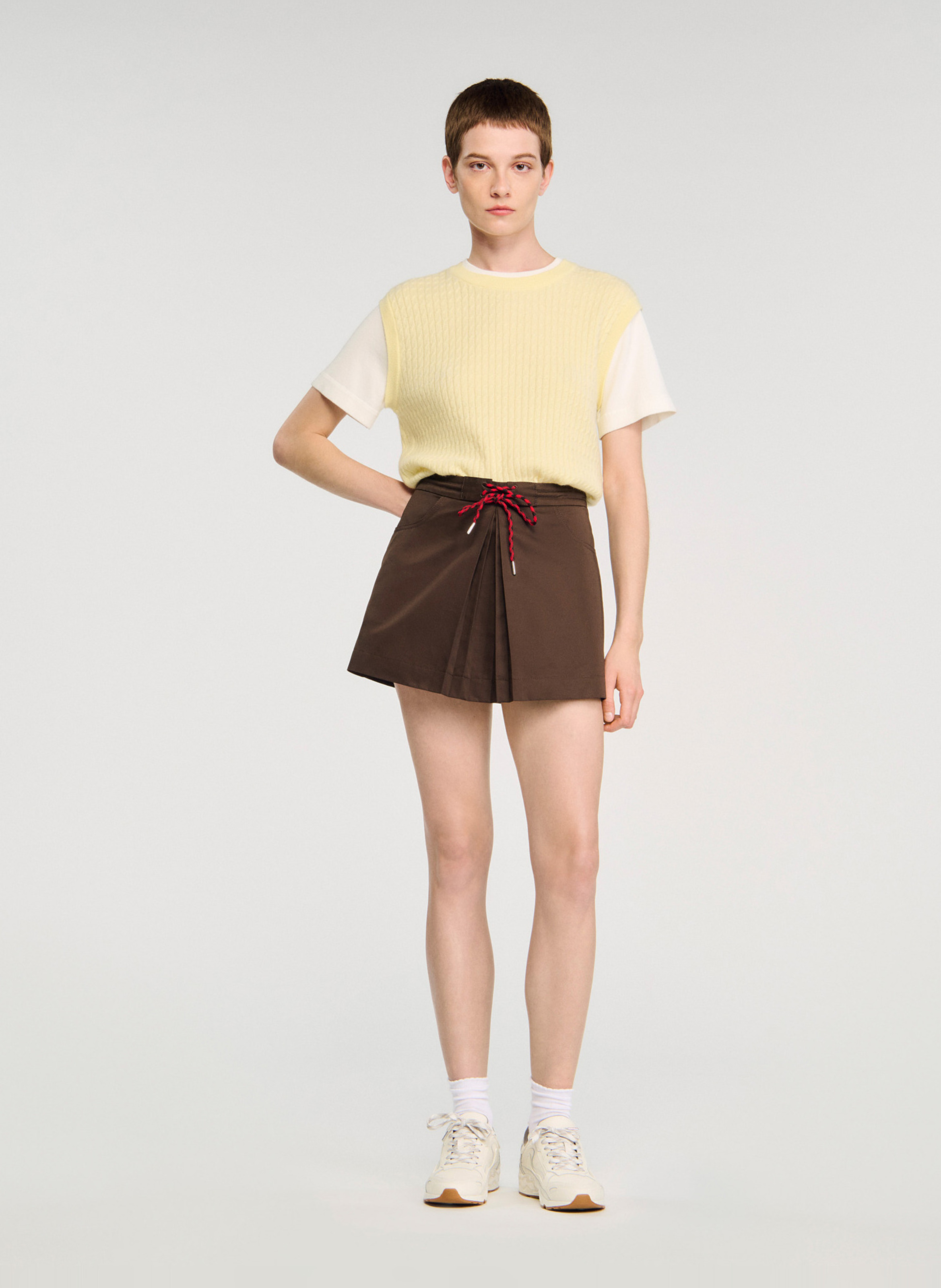 Jupe short en coton mélangé SANDRO Marron