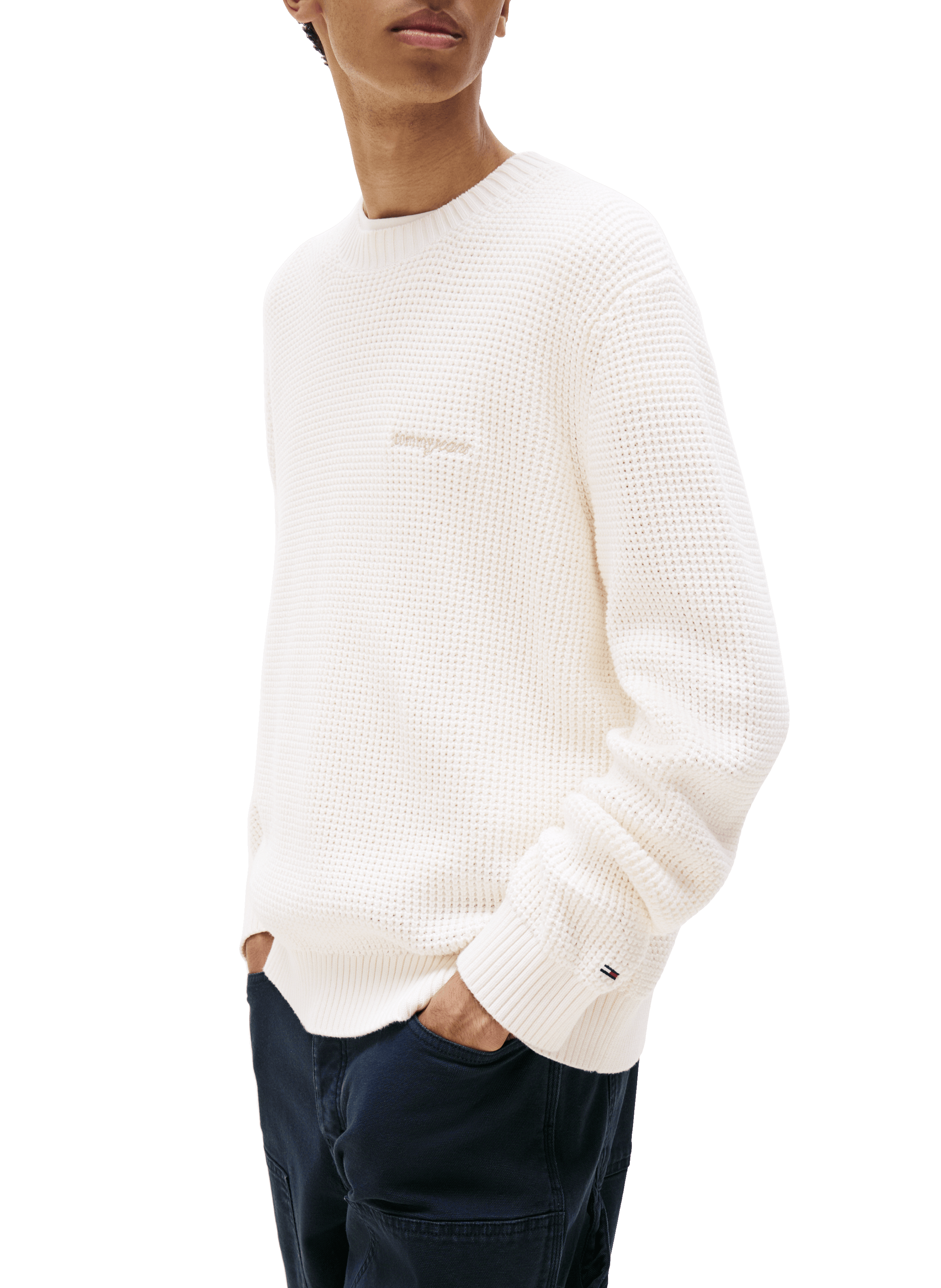 Thick knit sweater with embroidered logo TOMMY HILFIGER Beige