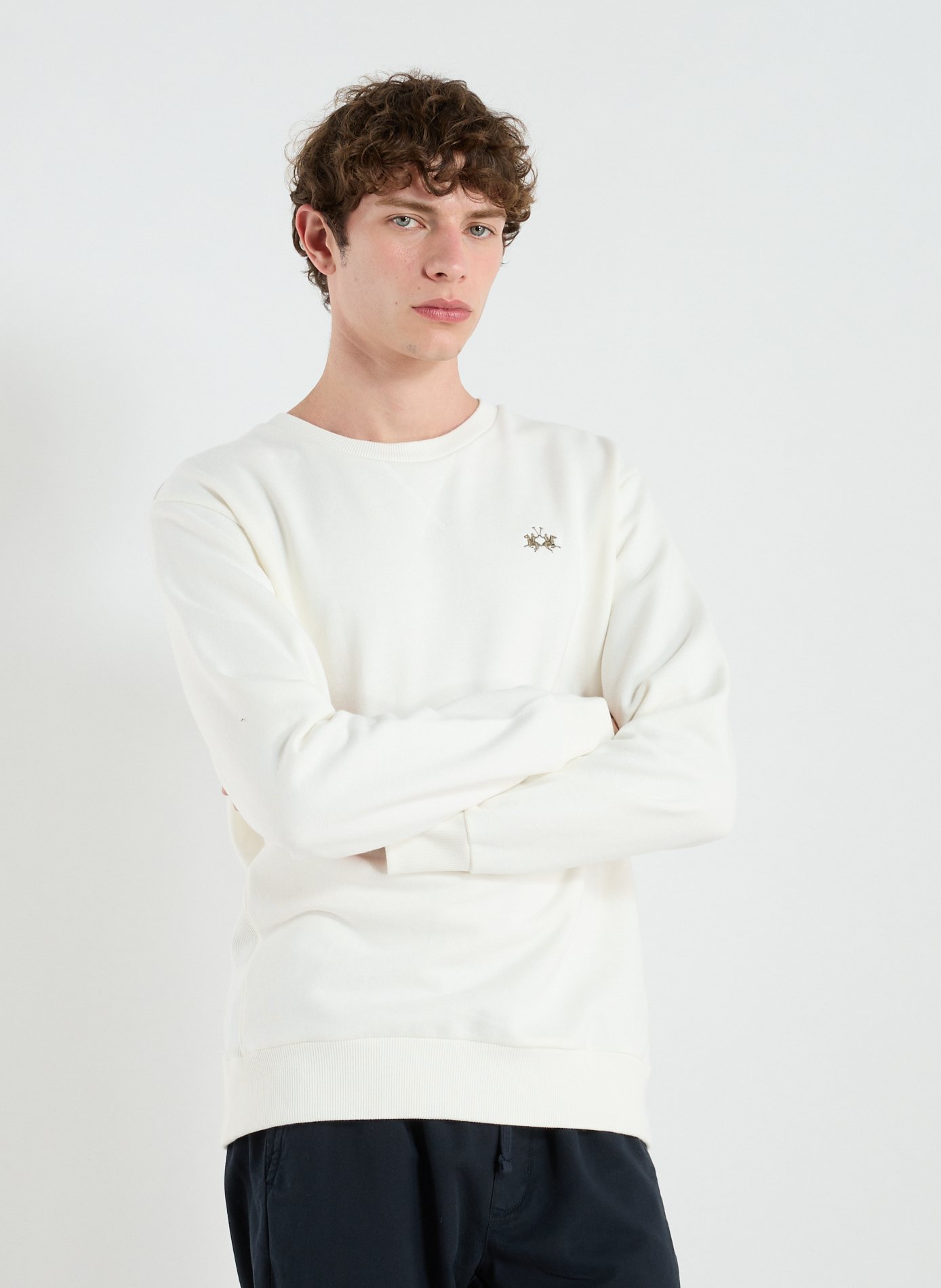 LA MARTINA Straight round neck cotton sweater White