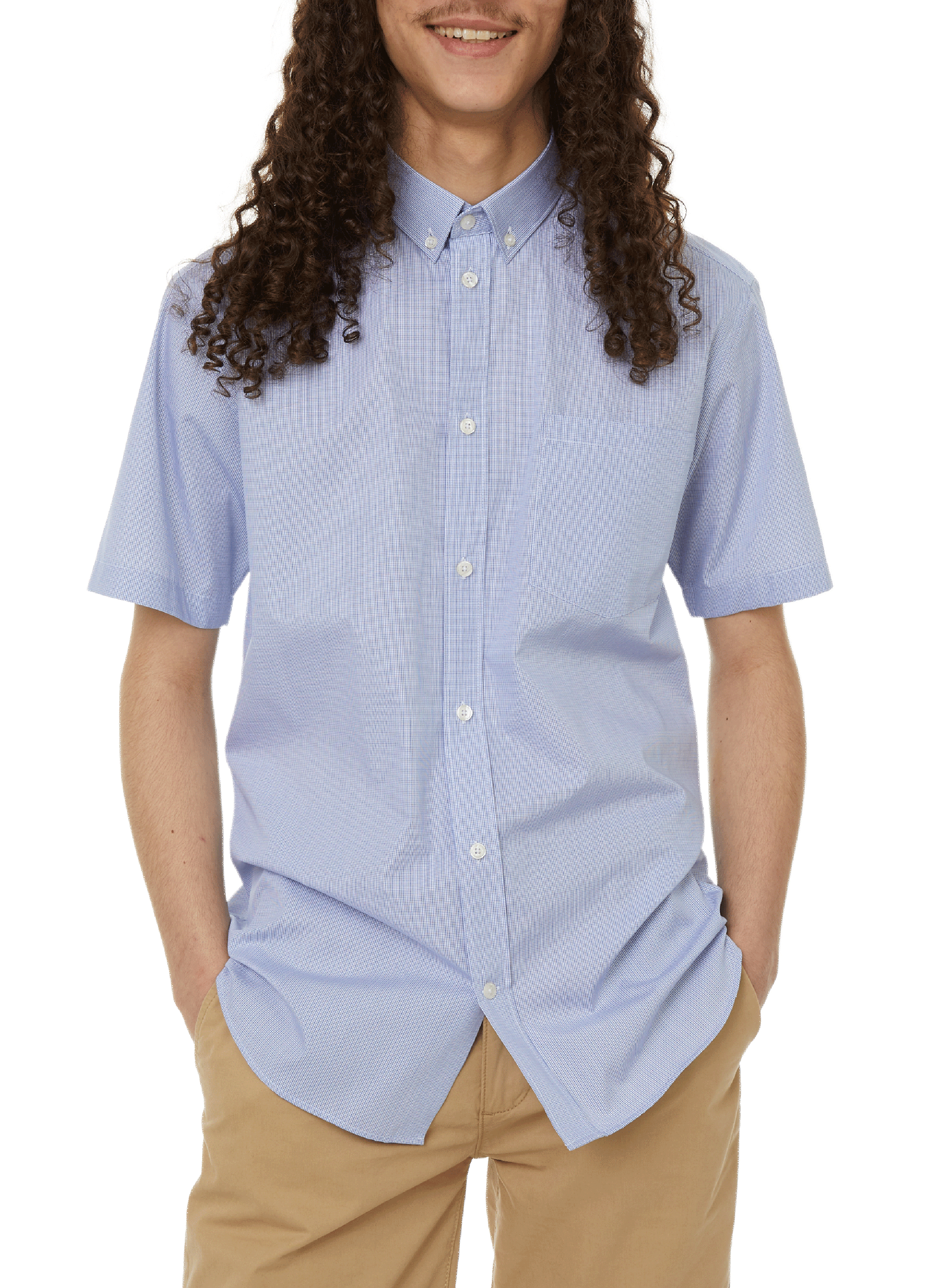 AU PRINTEMPS PARIS Chemise manches courtes en popeline de coton Bleu