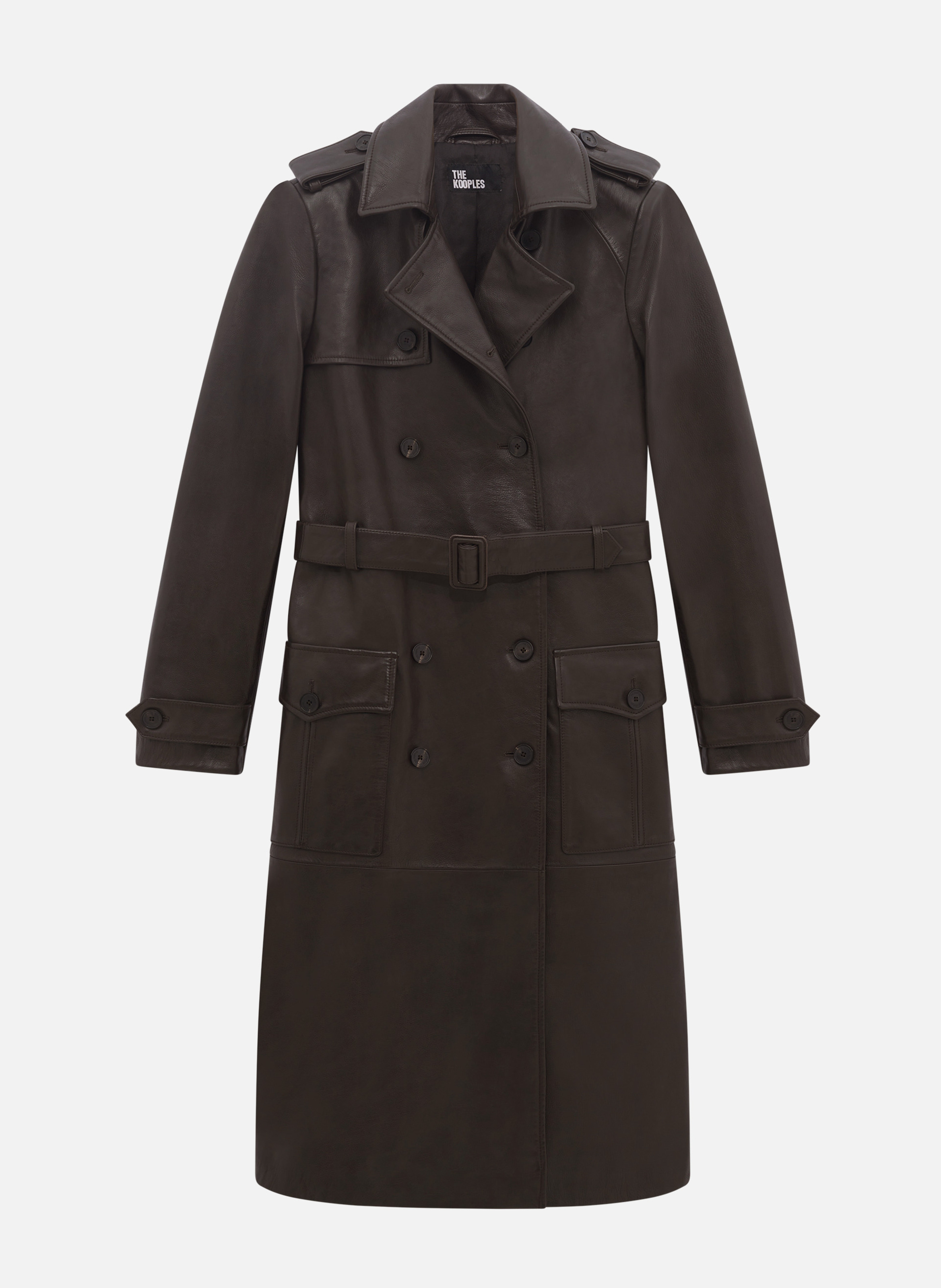 Trench long en cuir THE KOOPLES Marron