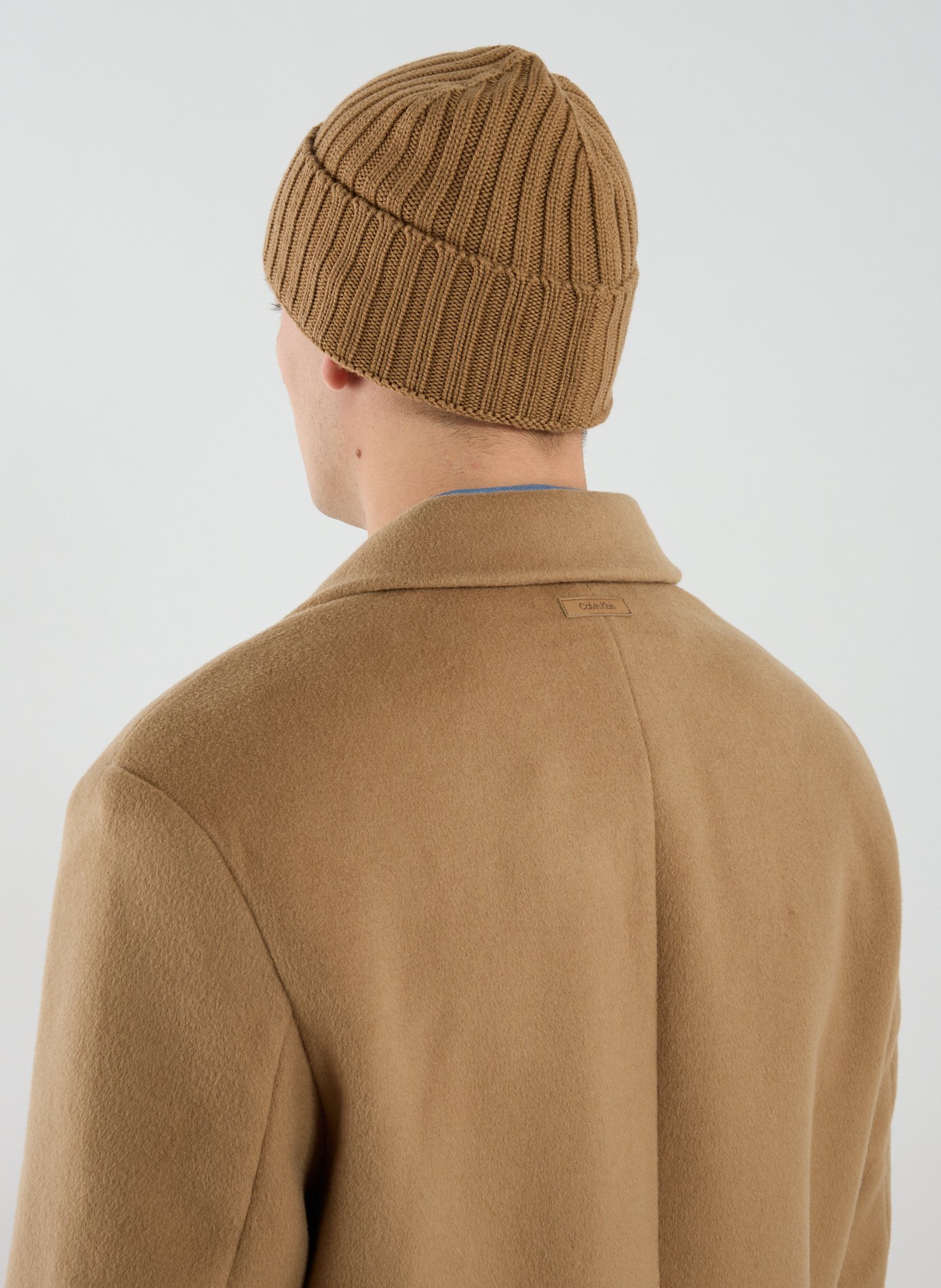 Straight wool-blend coat with classic collar CALVIN KLEIN Beige