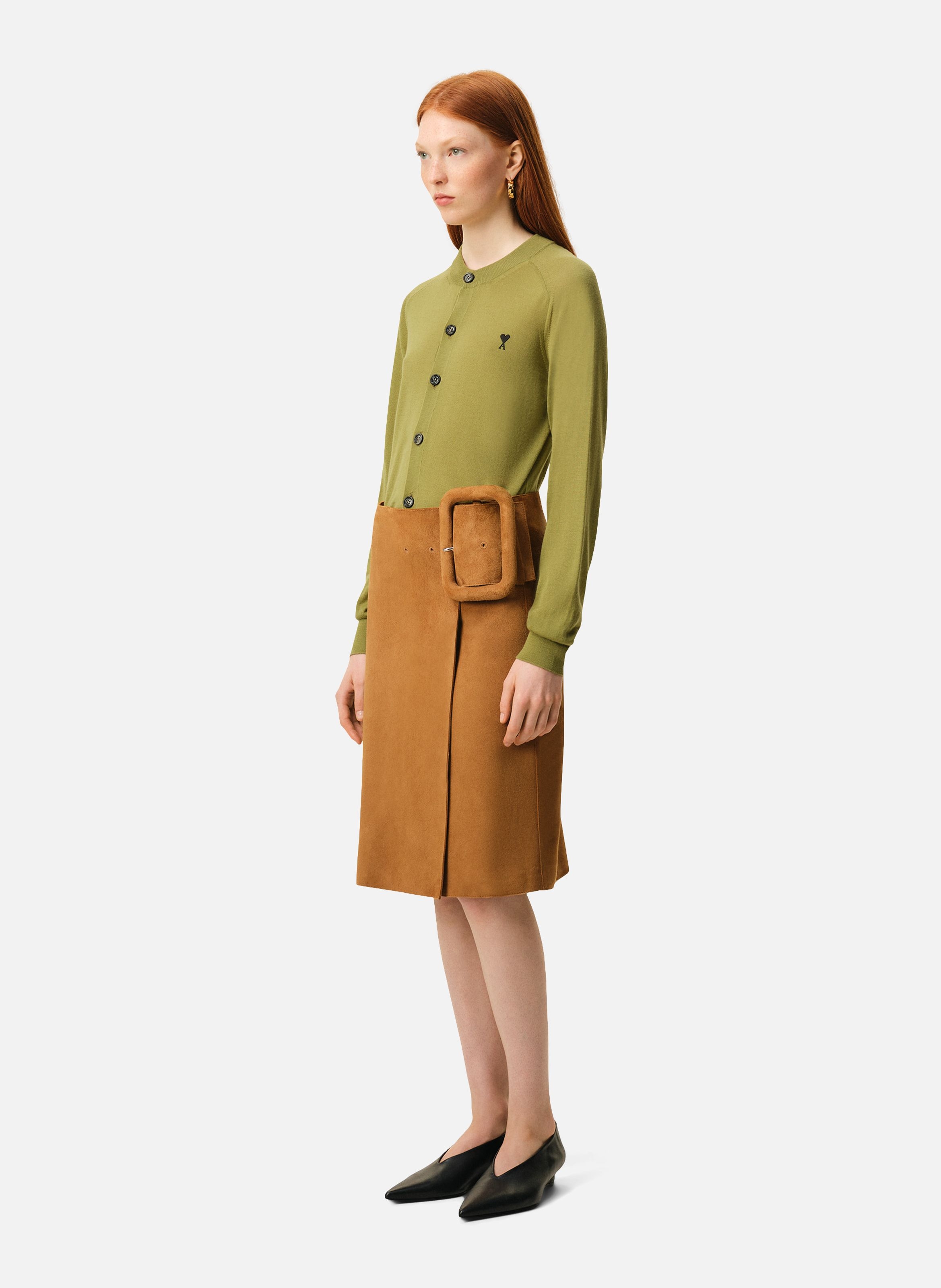 Cardigan col rond avec ami de coeur en laine AMI PARIS Vert