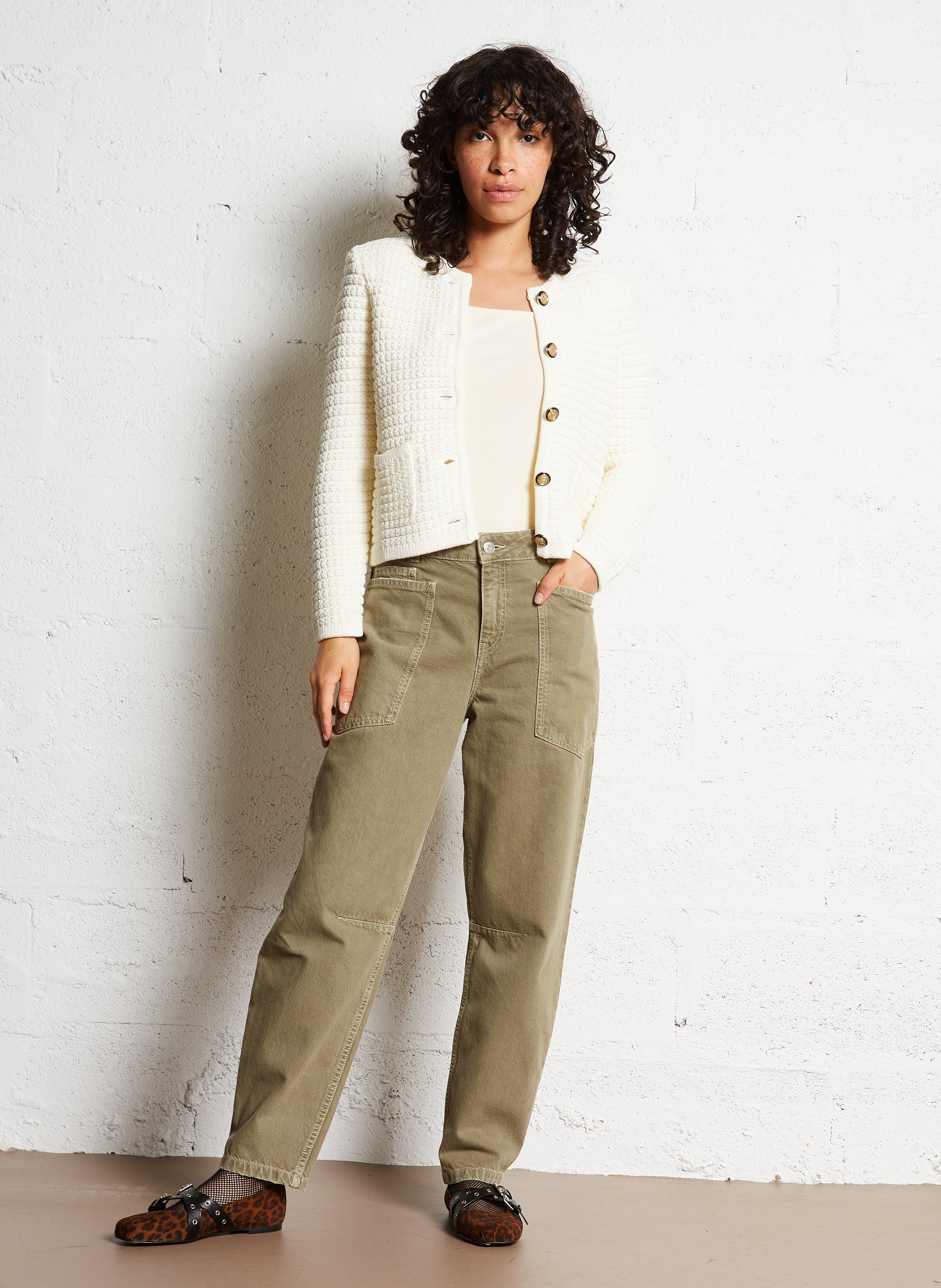 Gilet droit col rond en coton mélangé gaspard BA&SH Beige