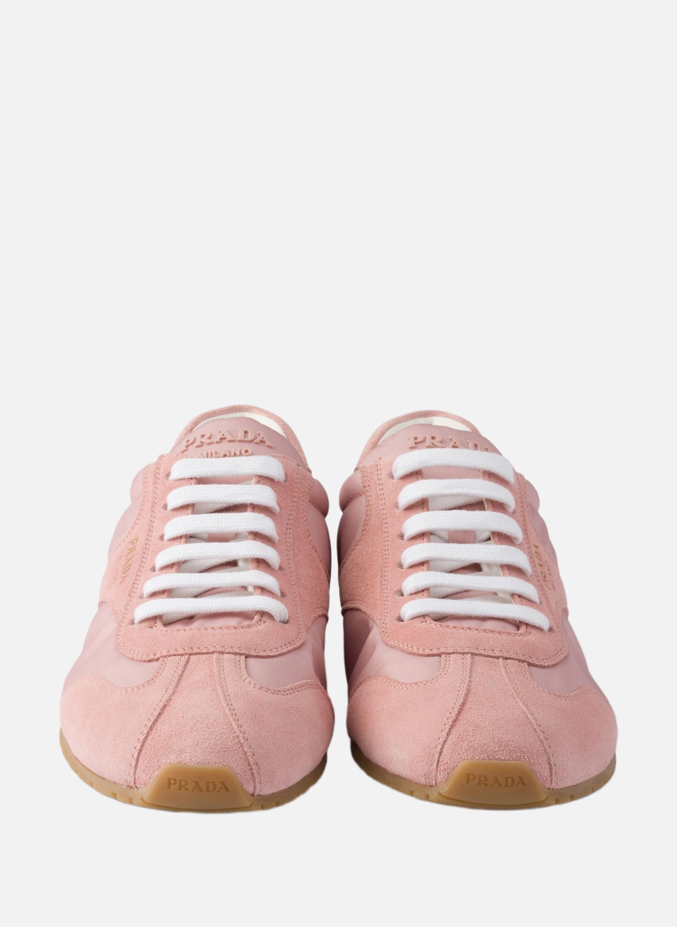 Baskets à lacets en re-nylon et en daim PRADA Rose