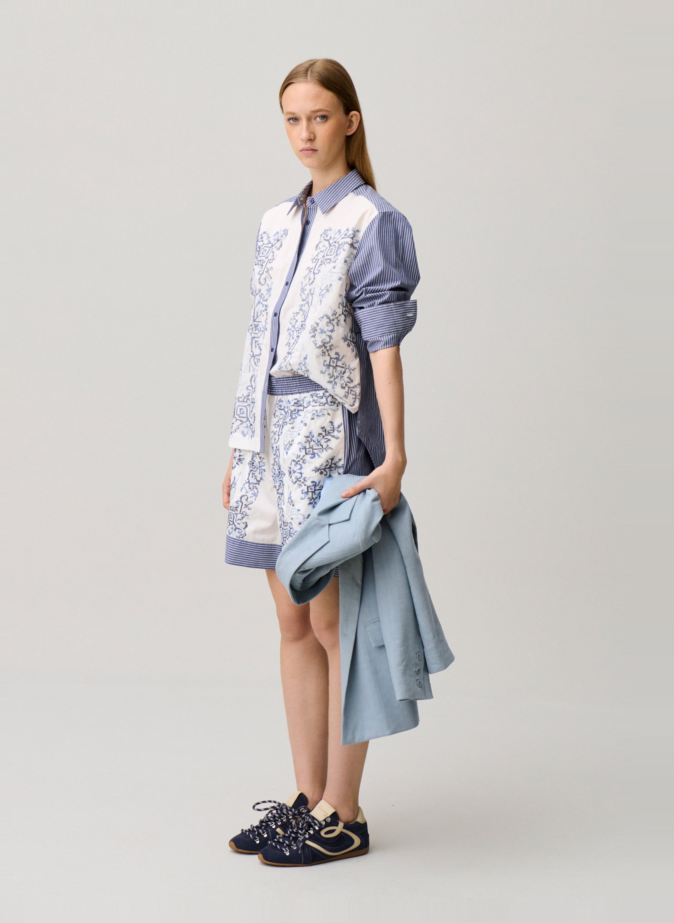 Chemise droite imprimée à détails rayés CLAUDIE PIERLOT Multicolore