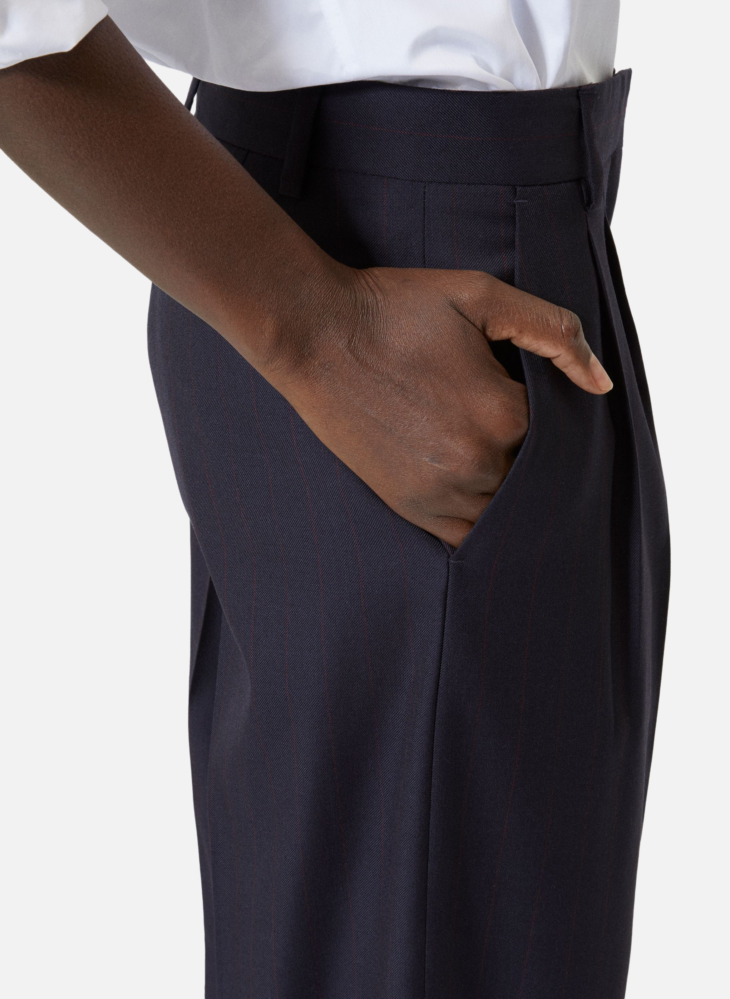 Pantalon tailleur large en laine rayé THE KOOPLES Bleu