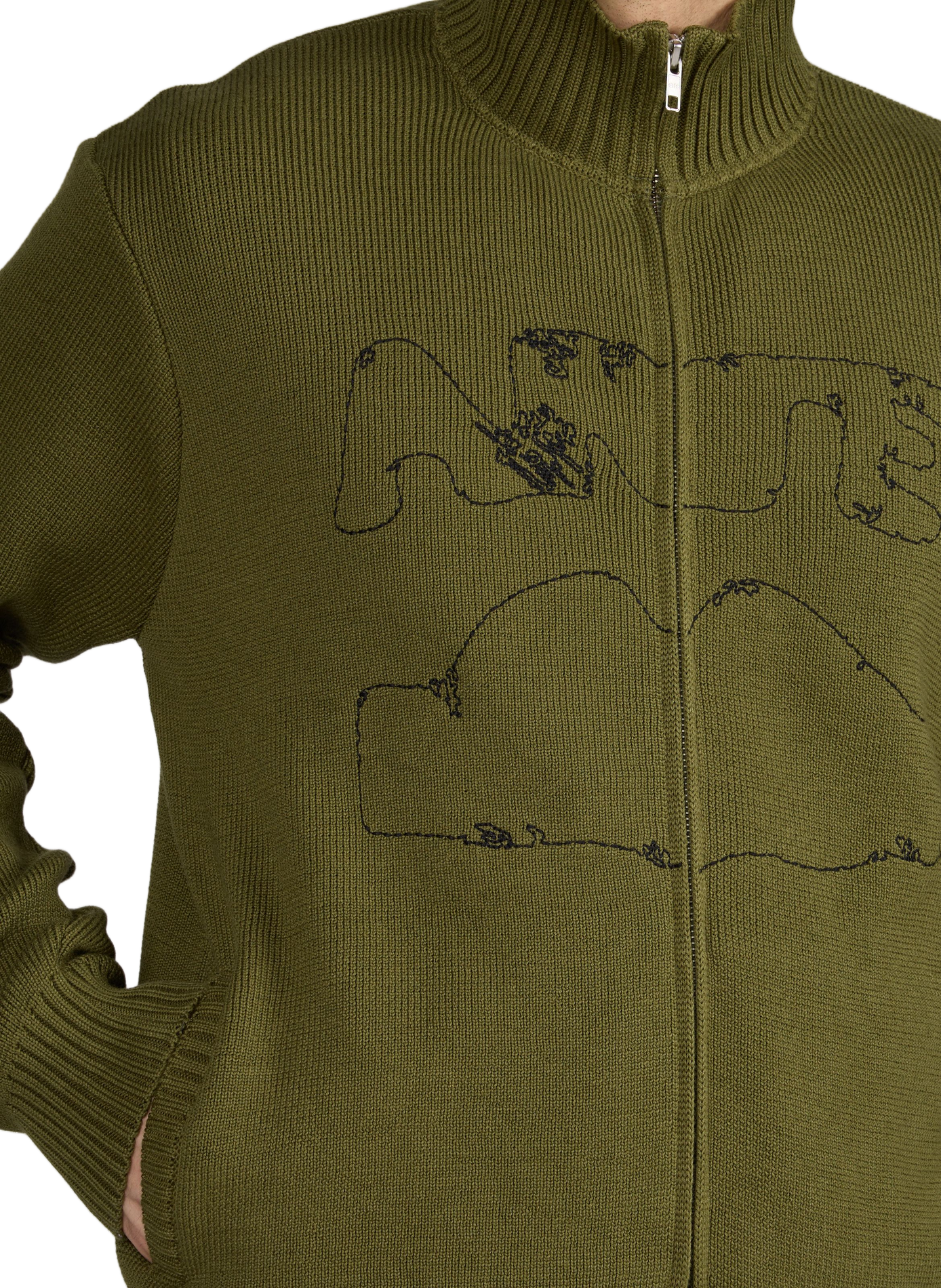 Pull zippé à col montant en coton ARTE ANTWERP Kaki