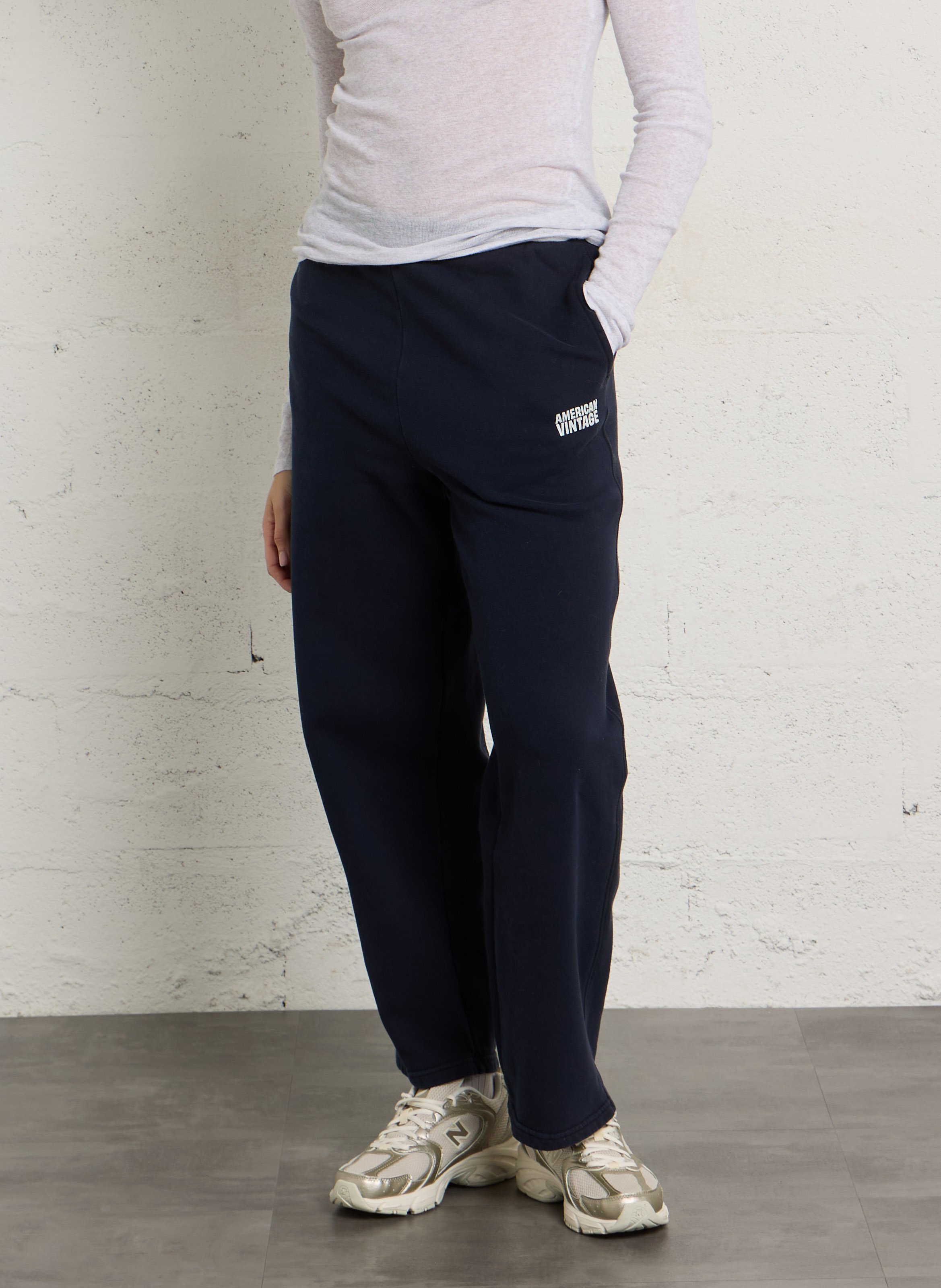 Jogging droit en coton plizzy AMERICAN VINTAGE Bleu