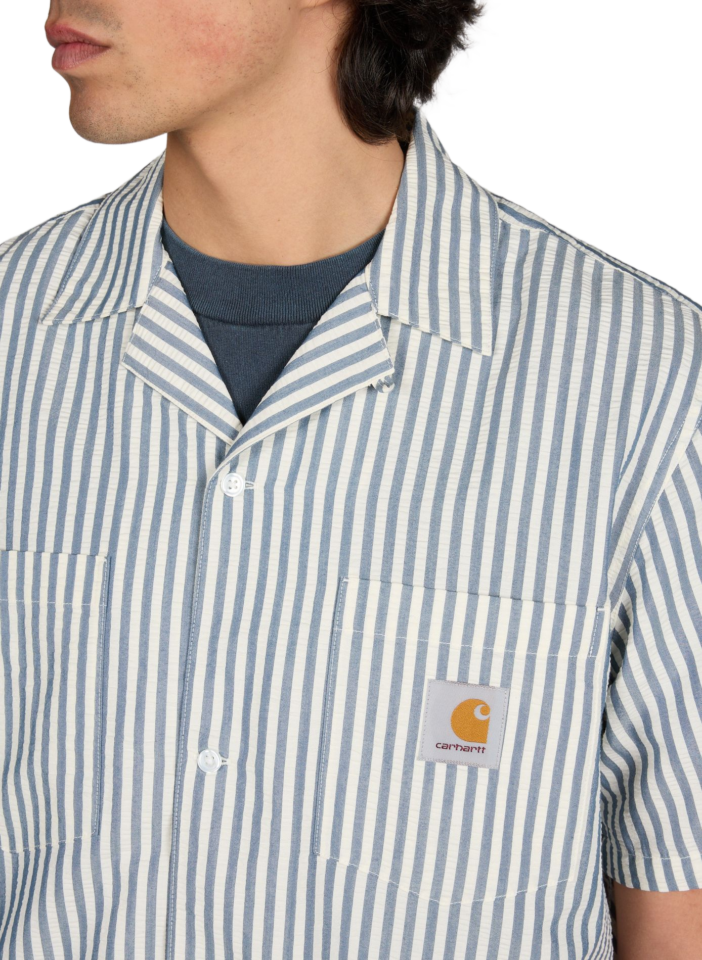 Short-sleeved shirt in striped cotton blend CARHARTT WIP Blue
