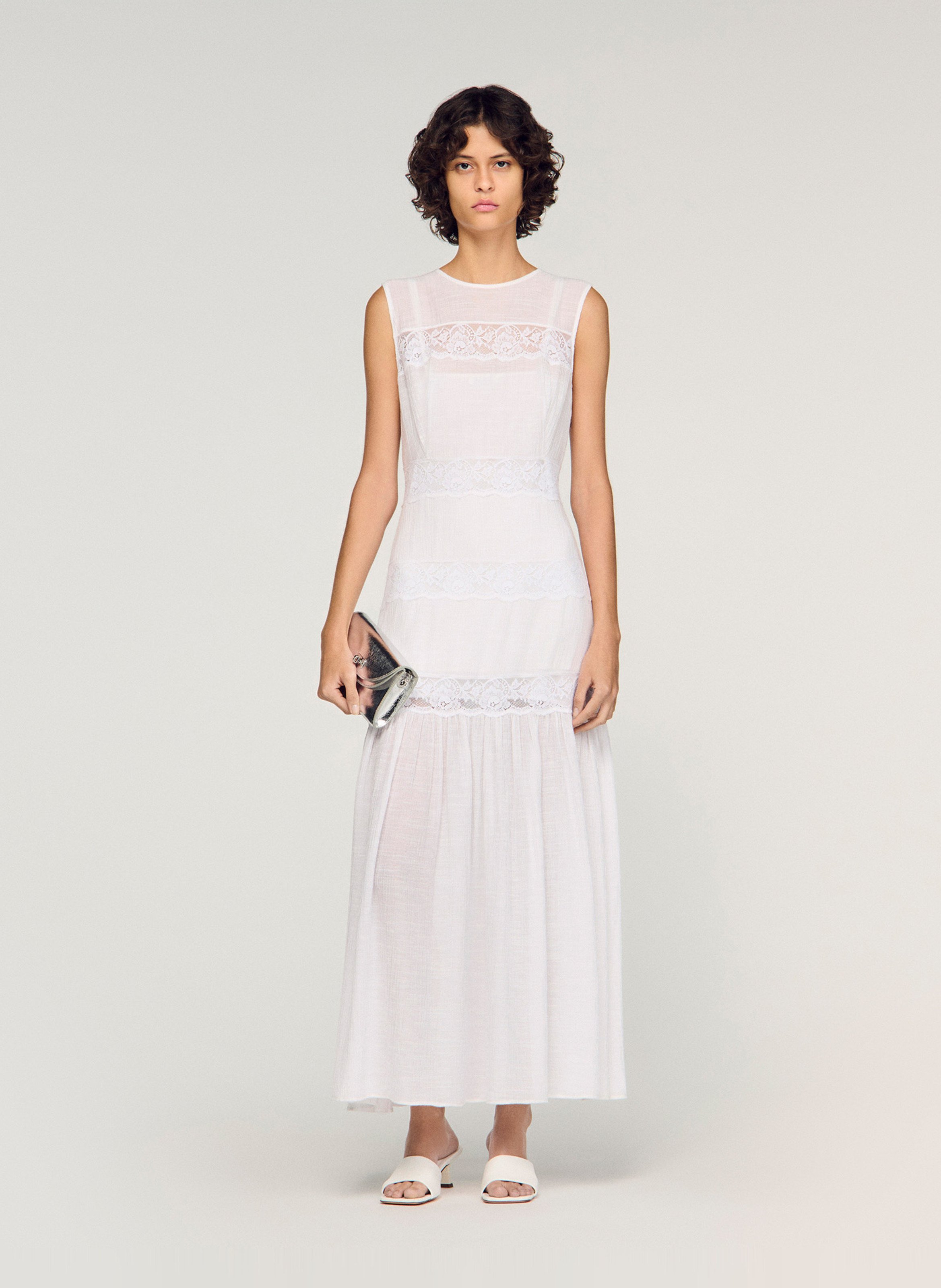 Robe longue col rond SANDRO Blanc