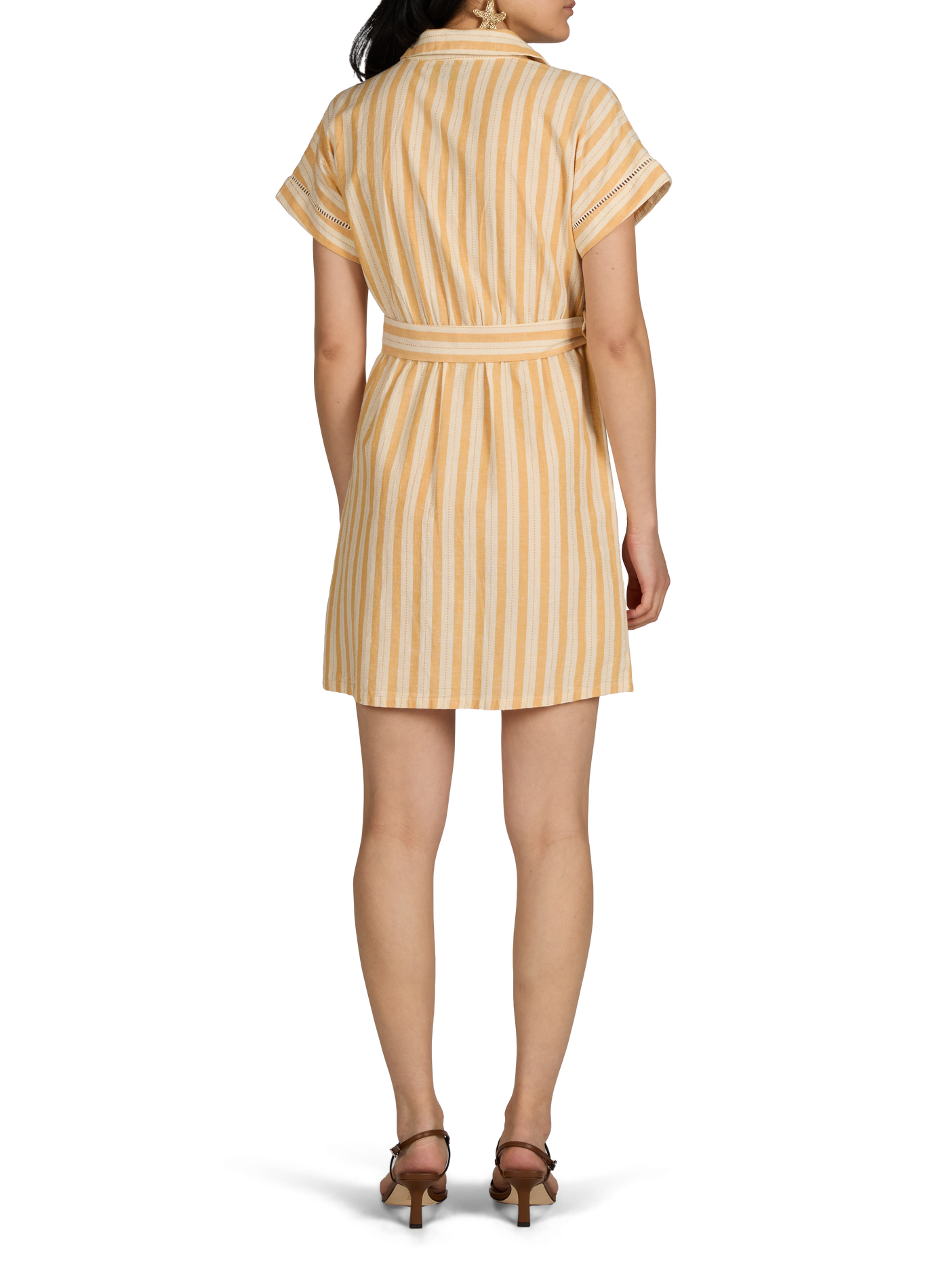Vestido a rayas con cinturón de algodón VILA Beige