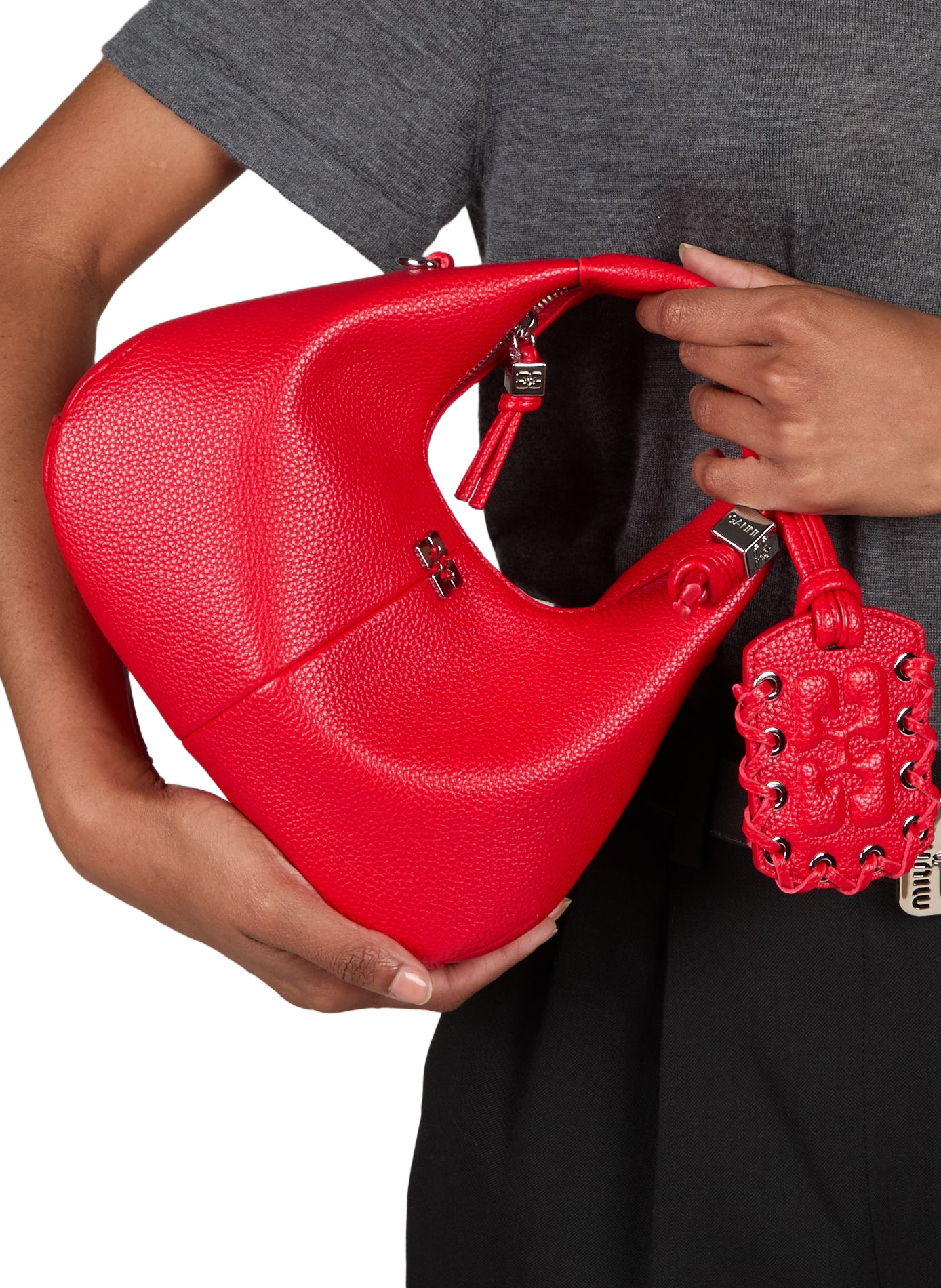 Sac Hobo Mini à étiquette miroir GANNI Rouge