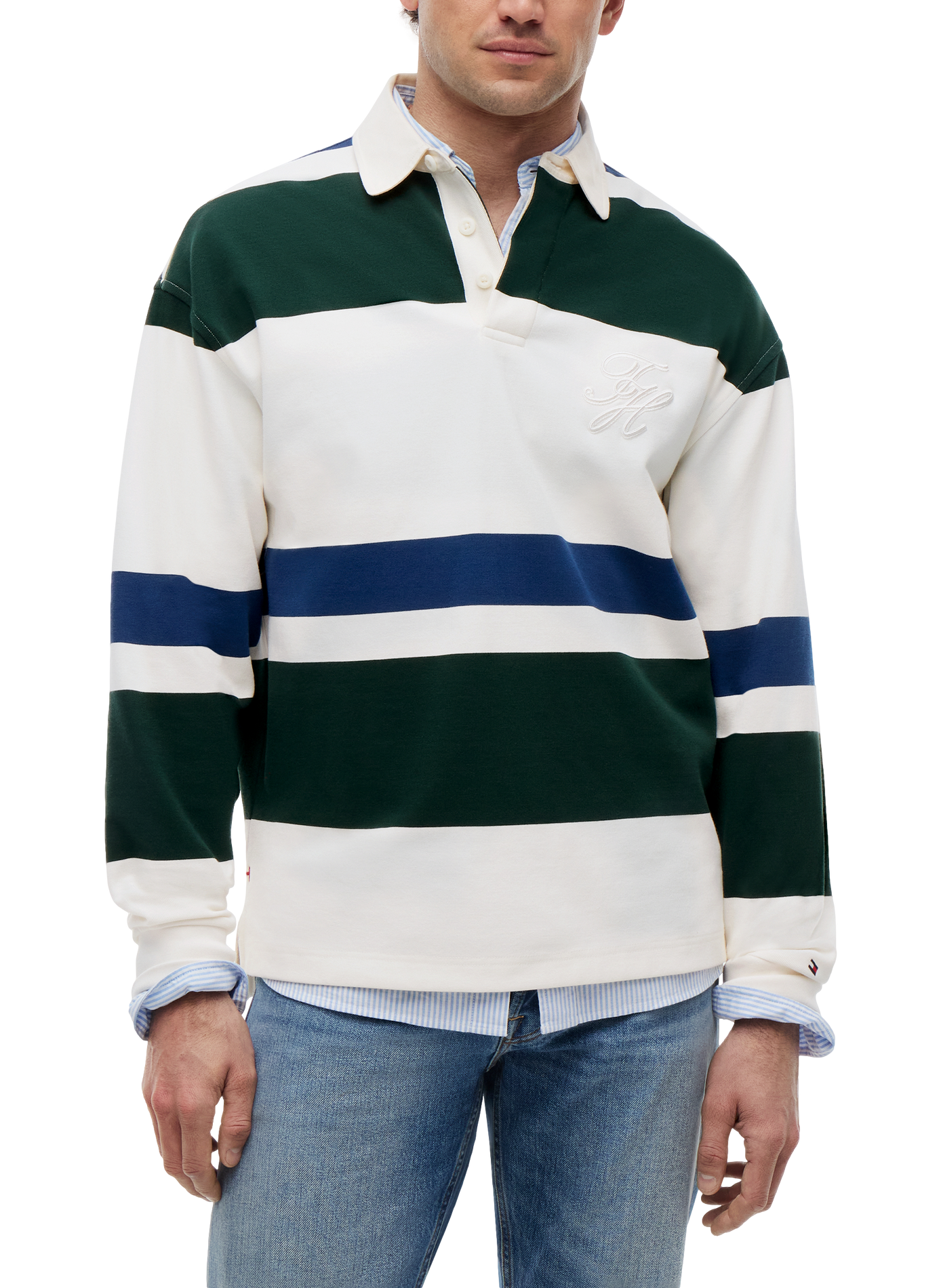 Polo manches courtes à rayures en coton mélangé TOMMY HILFIGER Beige