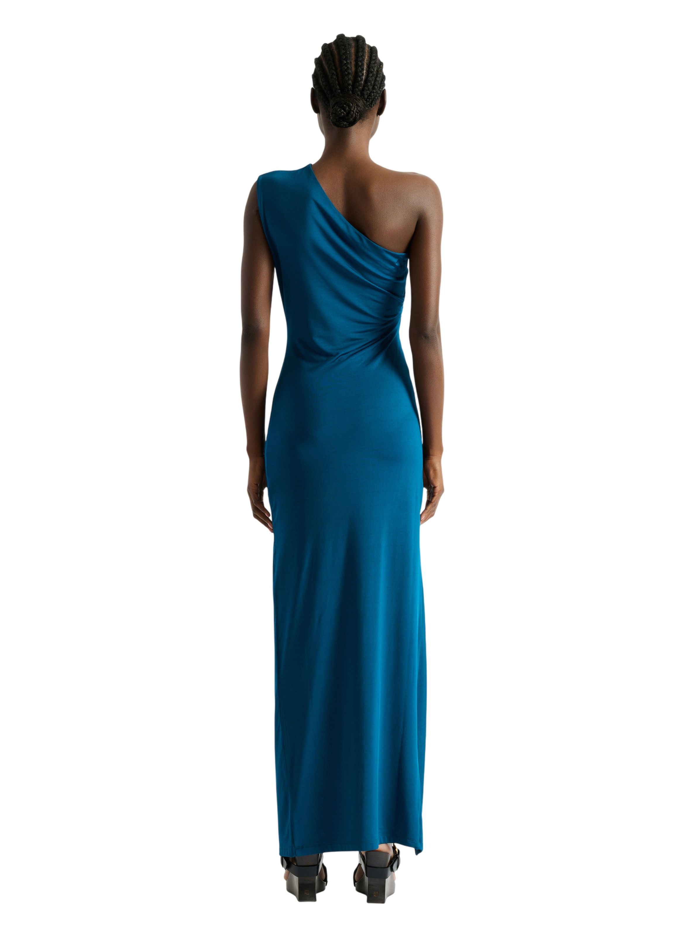 Robe longue drapée en jersey BALMAIN Bleu