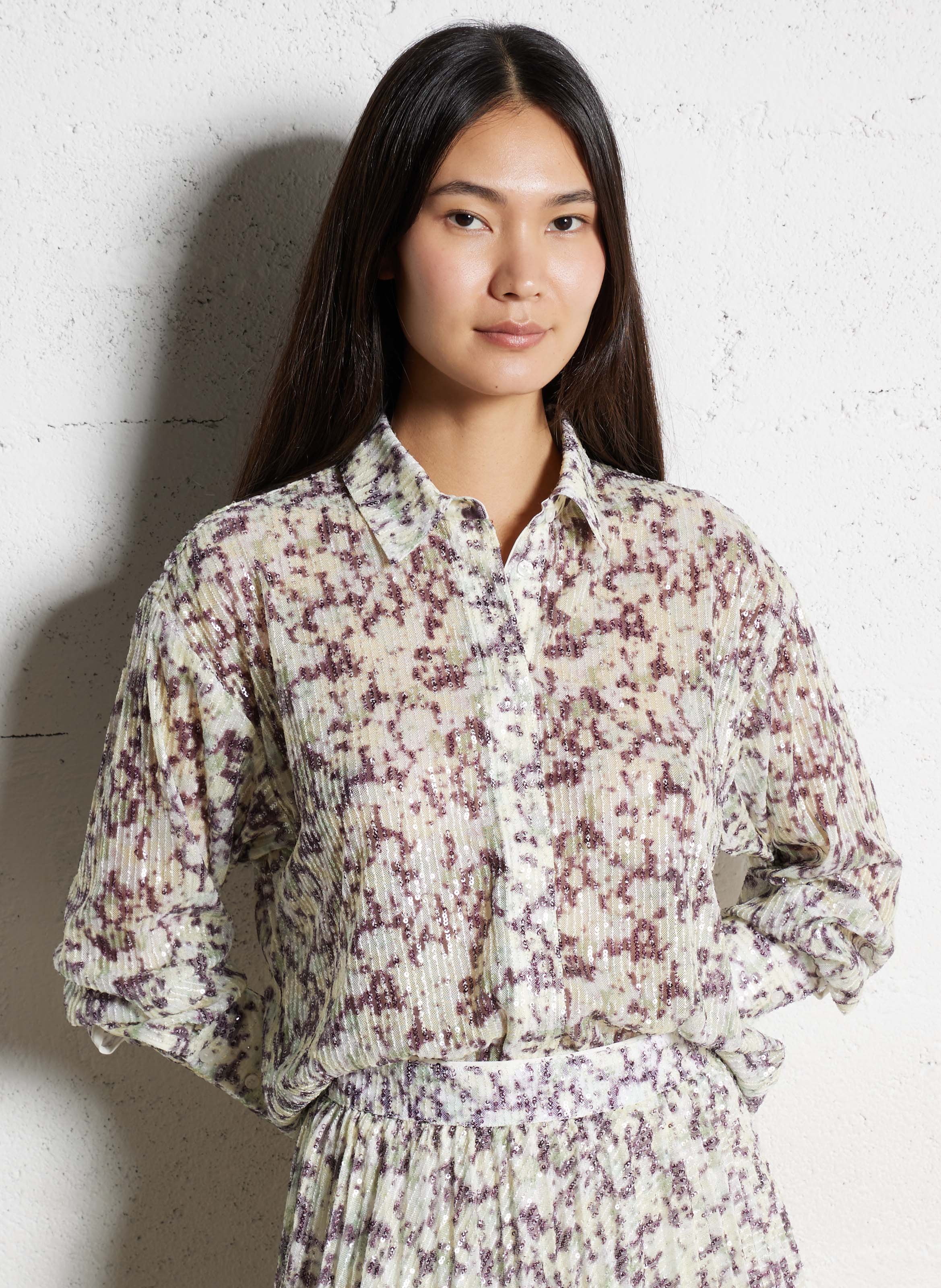 Chemise oversize col classique brodée IKKS Vert