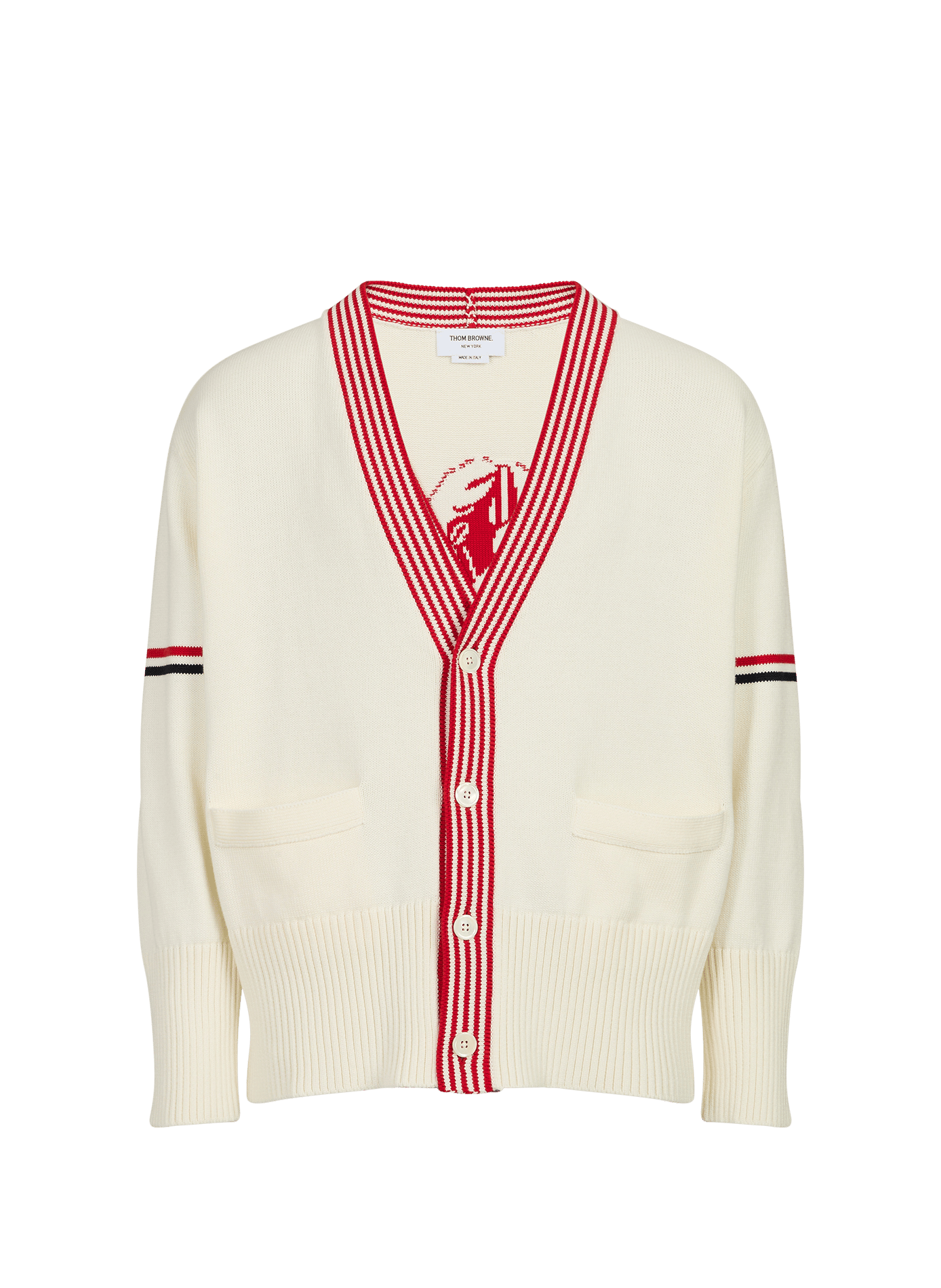 Gerader Baumwollstrick-Cardigan THOM BROWNE Weiss