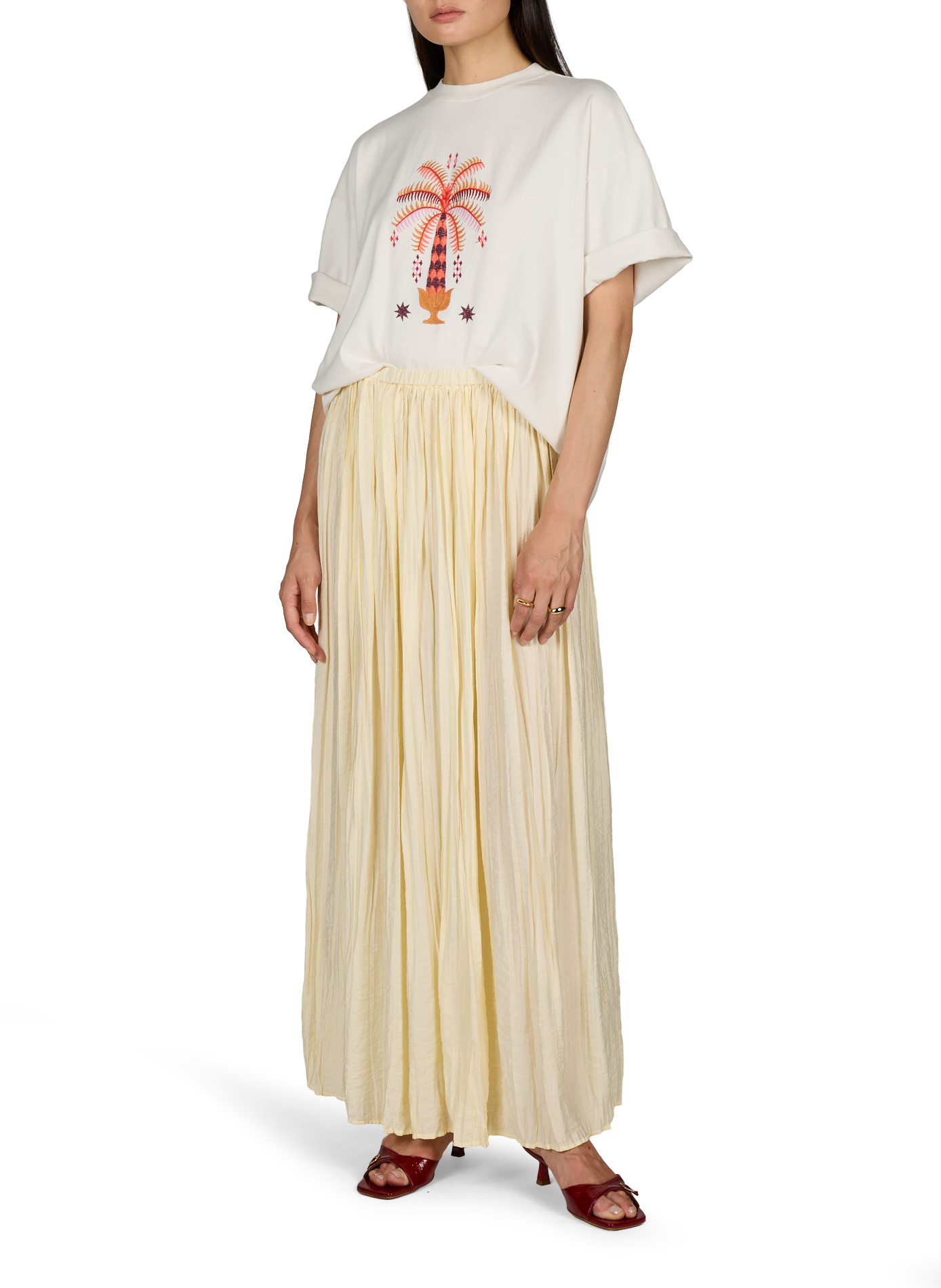 Jupe patineuse plissée TOPSHOP Beige