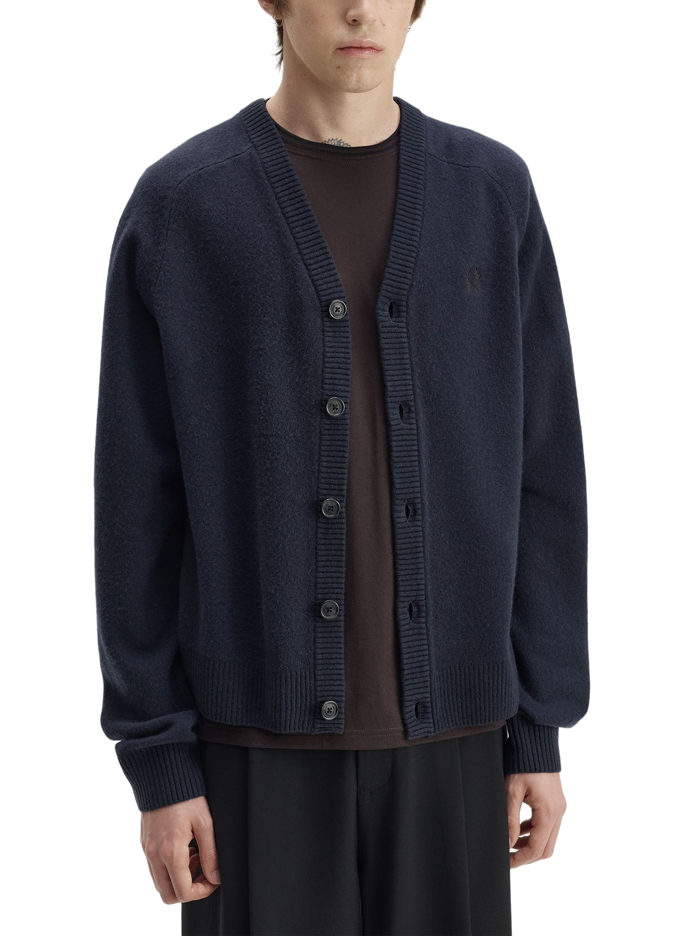 Gerade geschnittene Strickjacke mit V-Ausschnitt aus Wolle FRED PERRY Blau