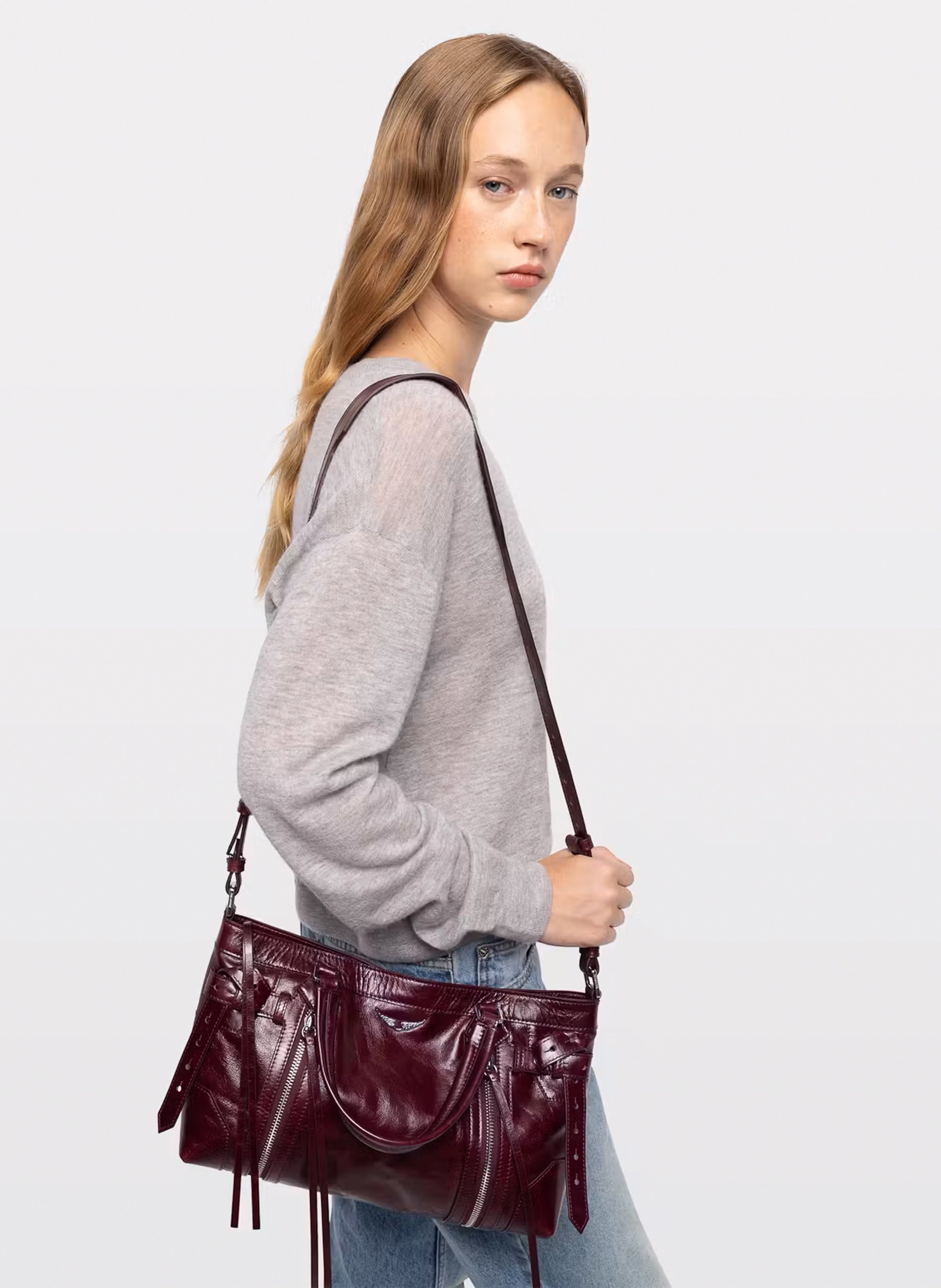 Sac bandoulière en cuir skull keyring ZADIG&VOLTAIRE Violet
