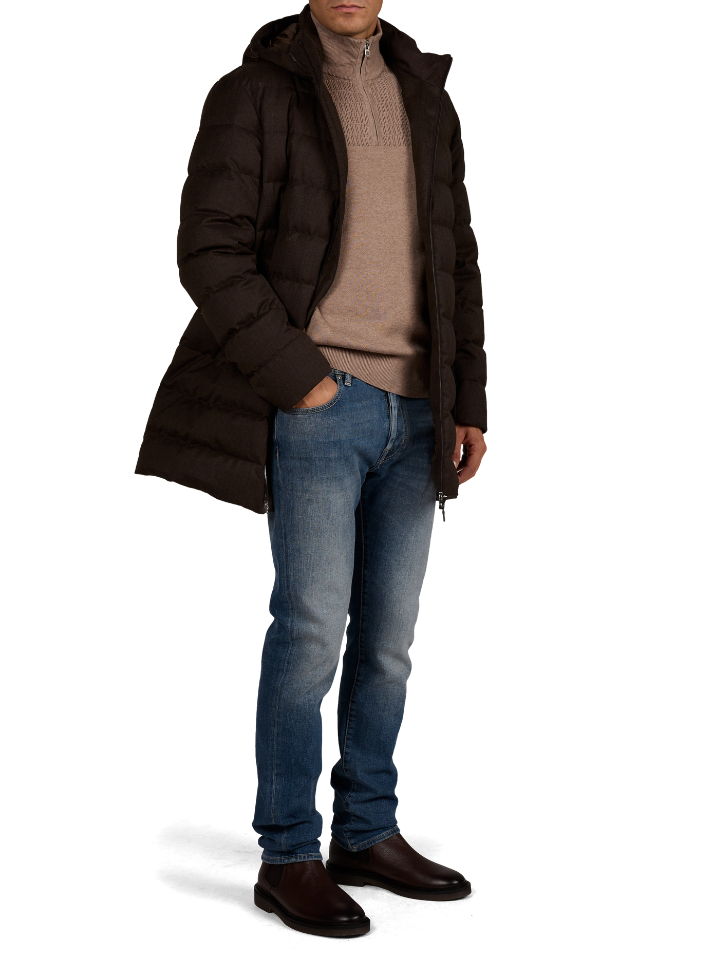 Long quilted hooded puffer jacket HERNO Brown
