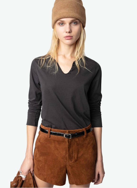 Tee-shirt droit col tunisien en coton Gris by ZADIG&VOLTAIRE ZADIG&VOLTAIRE Tee-shirt droit col tunisien en coton Gris