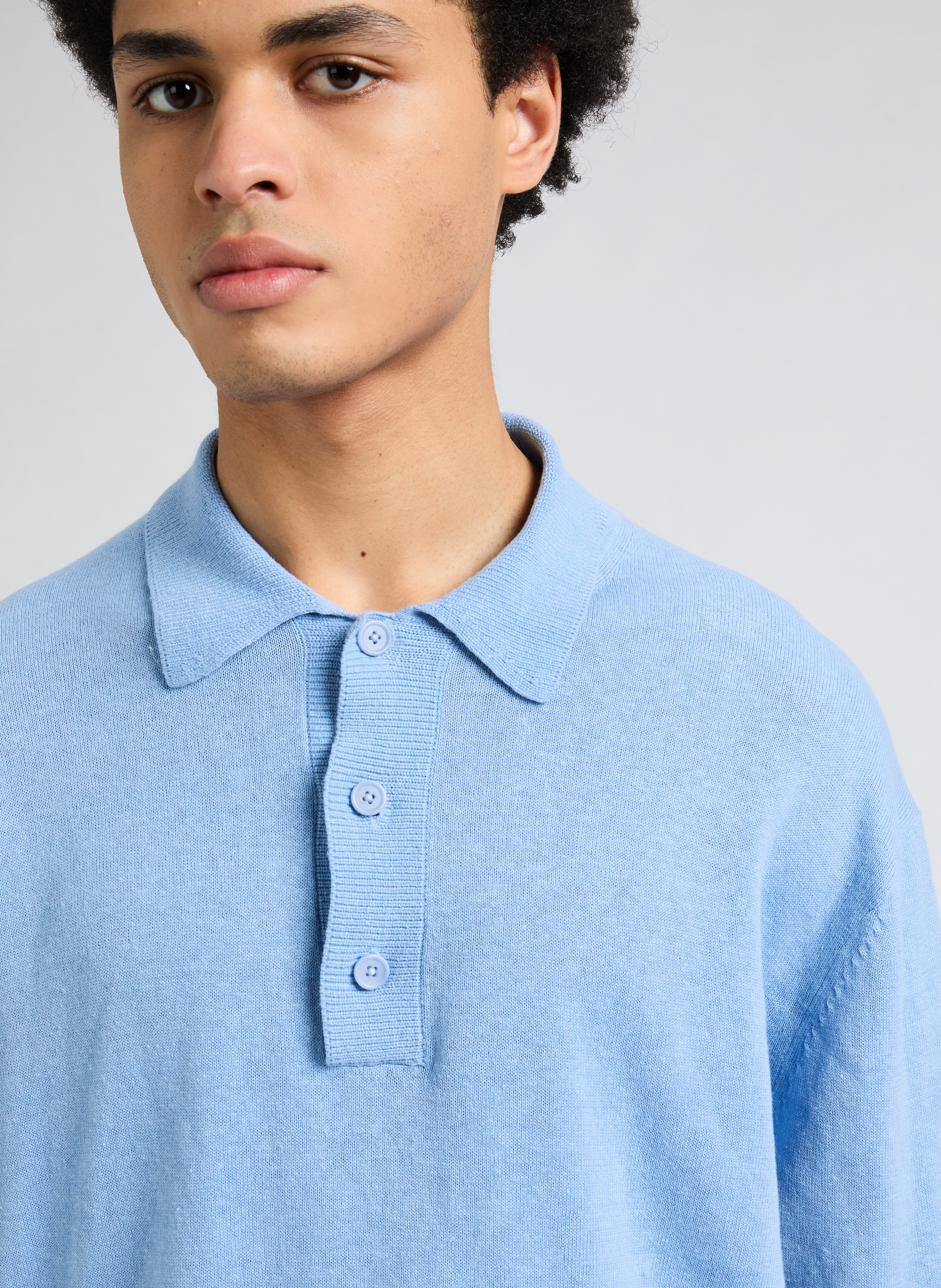 Pull col polo en coton et lin  SAISON 1865 Bleu
