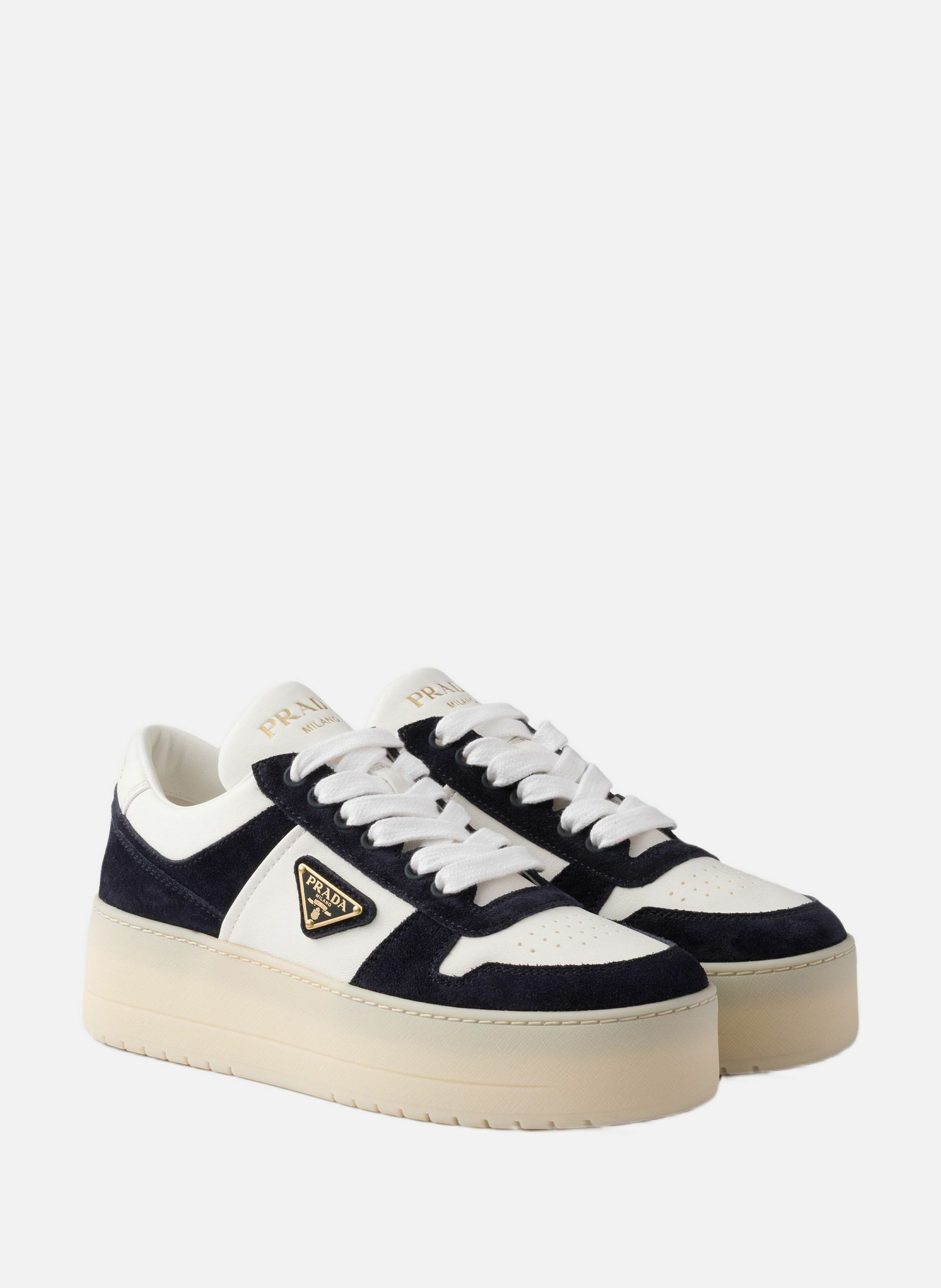 Sneakers downtown bold en cuir nappa et veau velou PRADA Blanc
