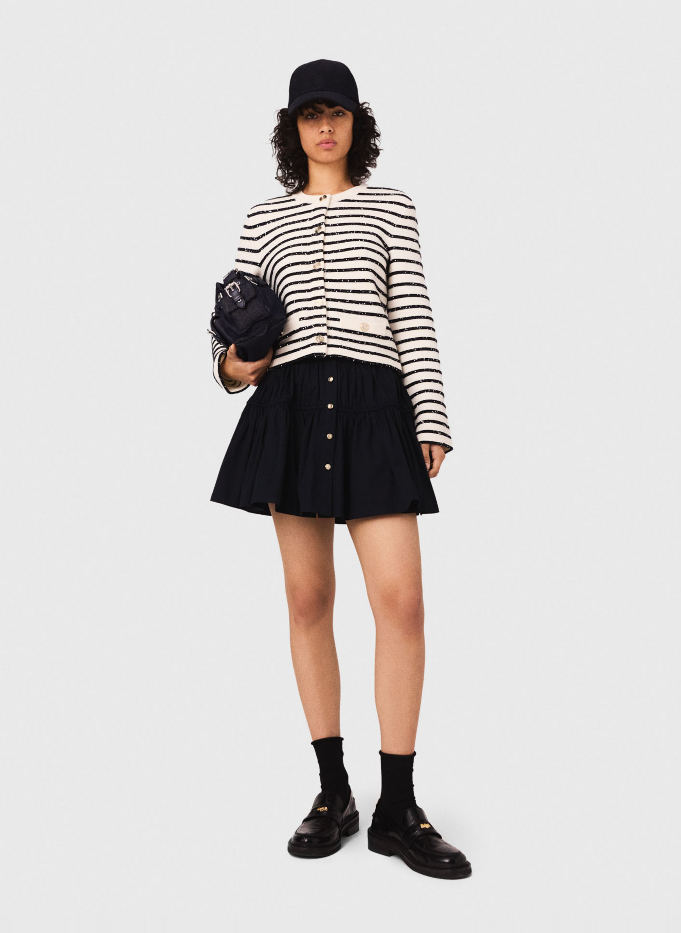 Gilet col rond rayé MAJE Blanc